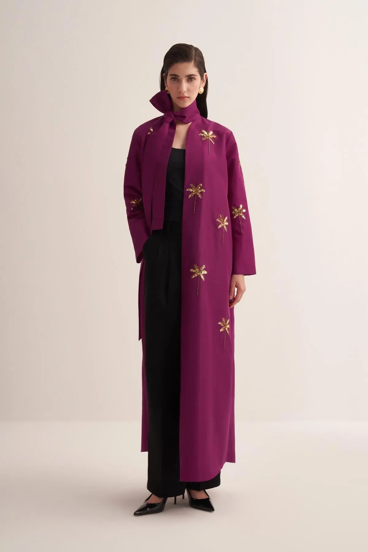 Glamor Embroidered Satin Abaya – Cherry, photo 2