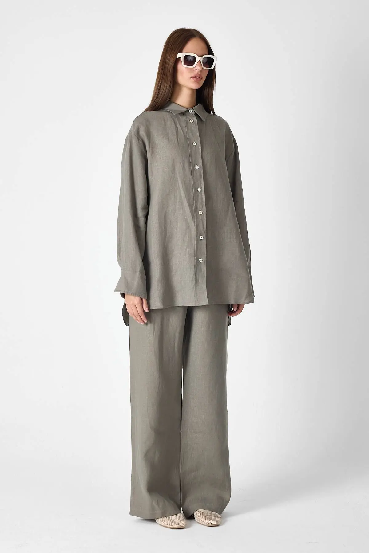 Pure Linen 100% Linen Oversize Shirt - Khaki, photo 2