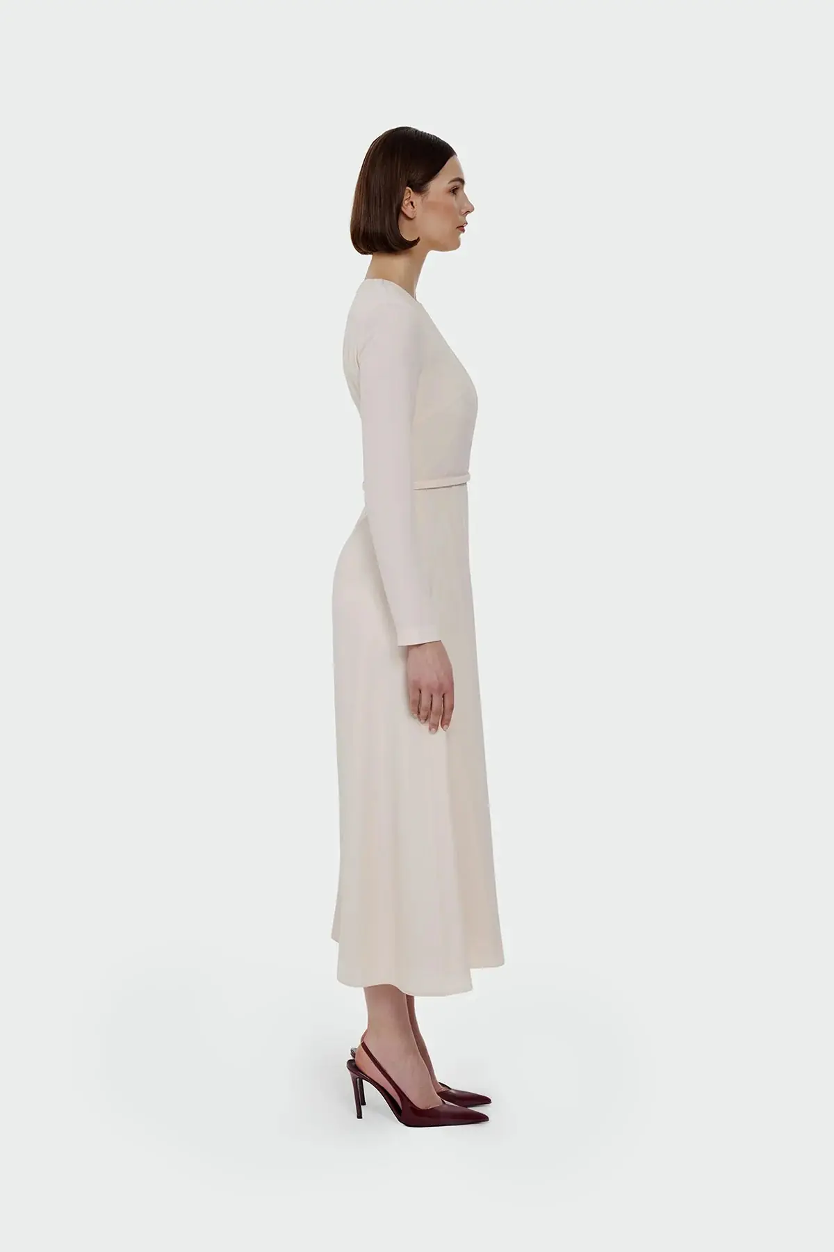 Pleated Belted Maxi Dress – Cream, photo 3