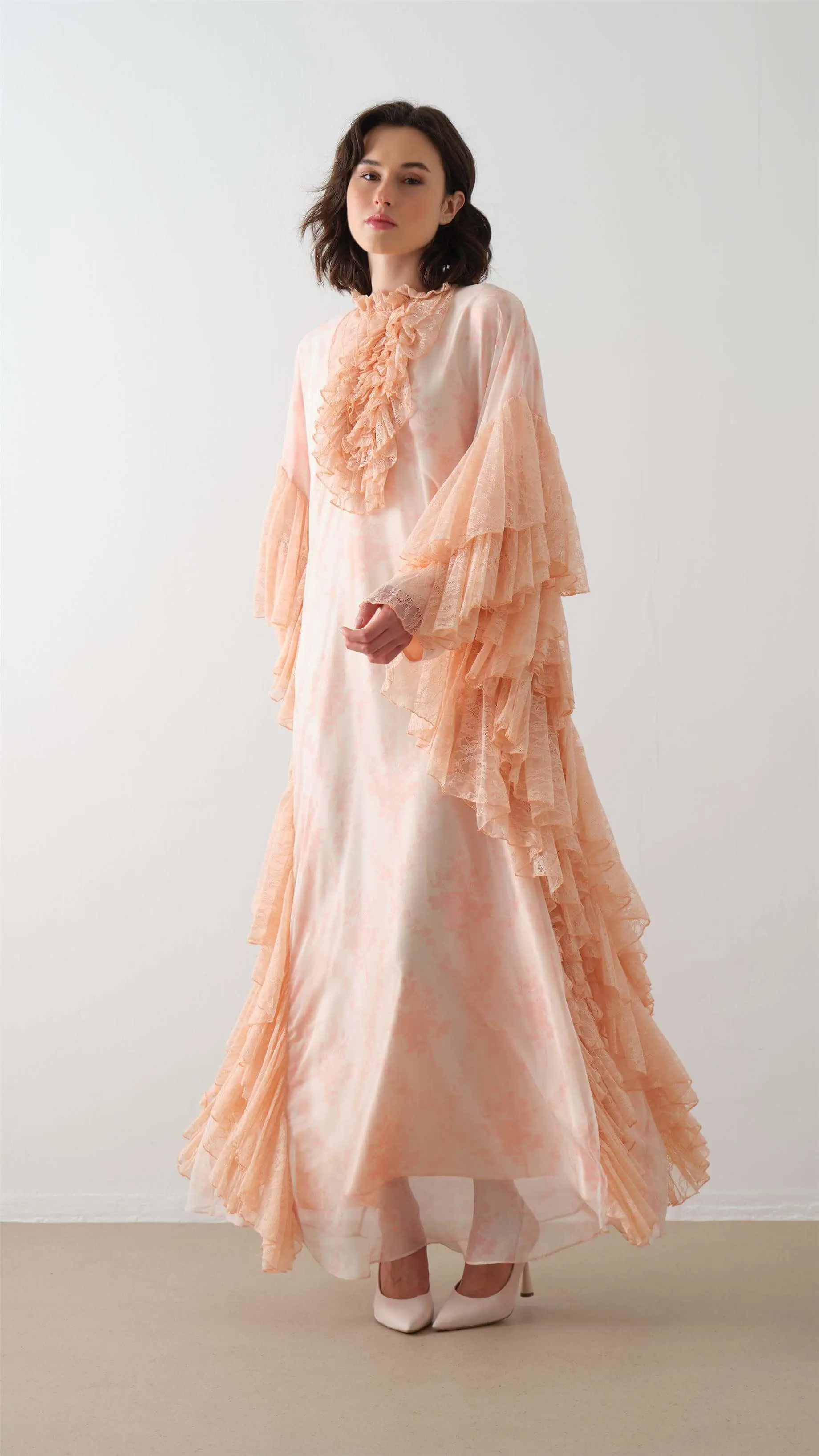 Lace Ruffle Kaftan Dress – Blush, photo 3