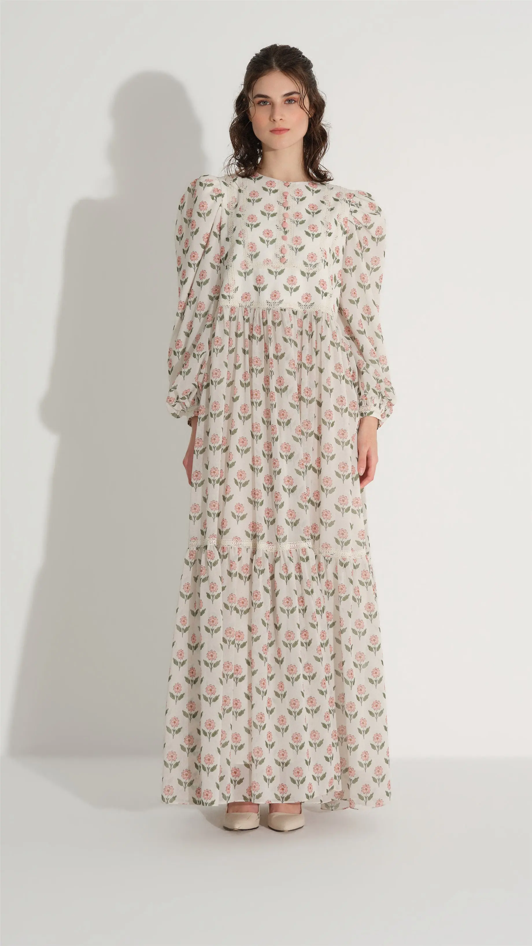 Fine Lace Trim Dress – Ecru