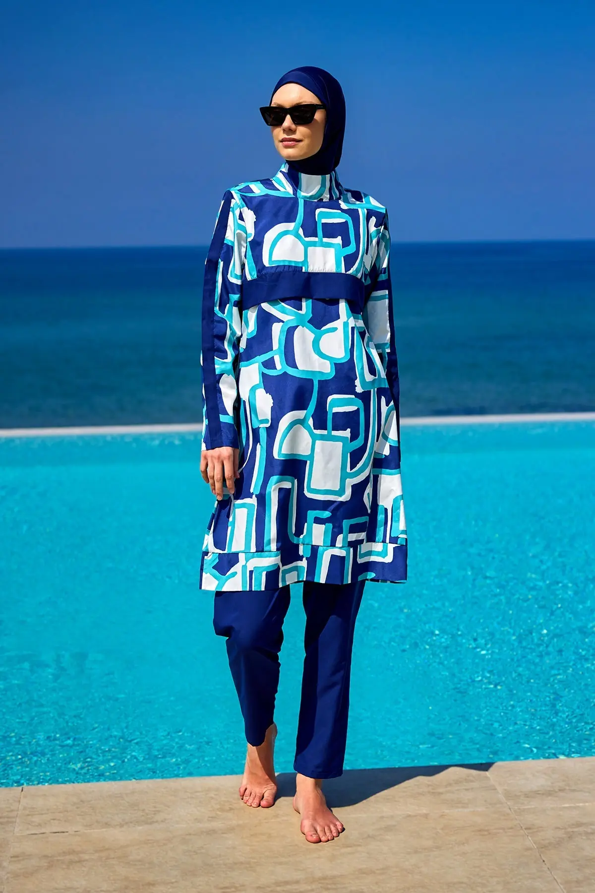 Navy Full Coverage Modest Swimwear Set - Blue