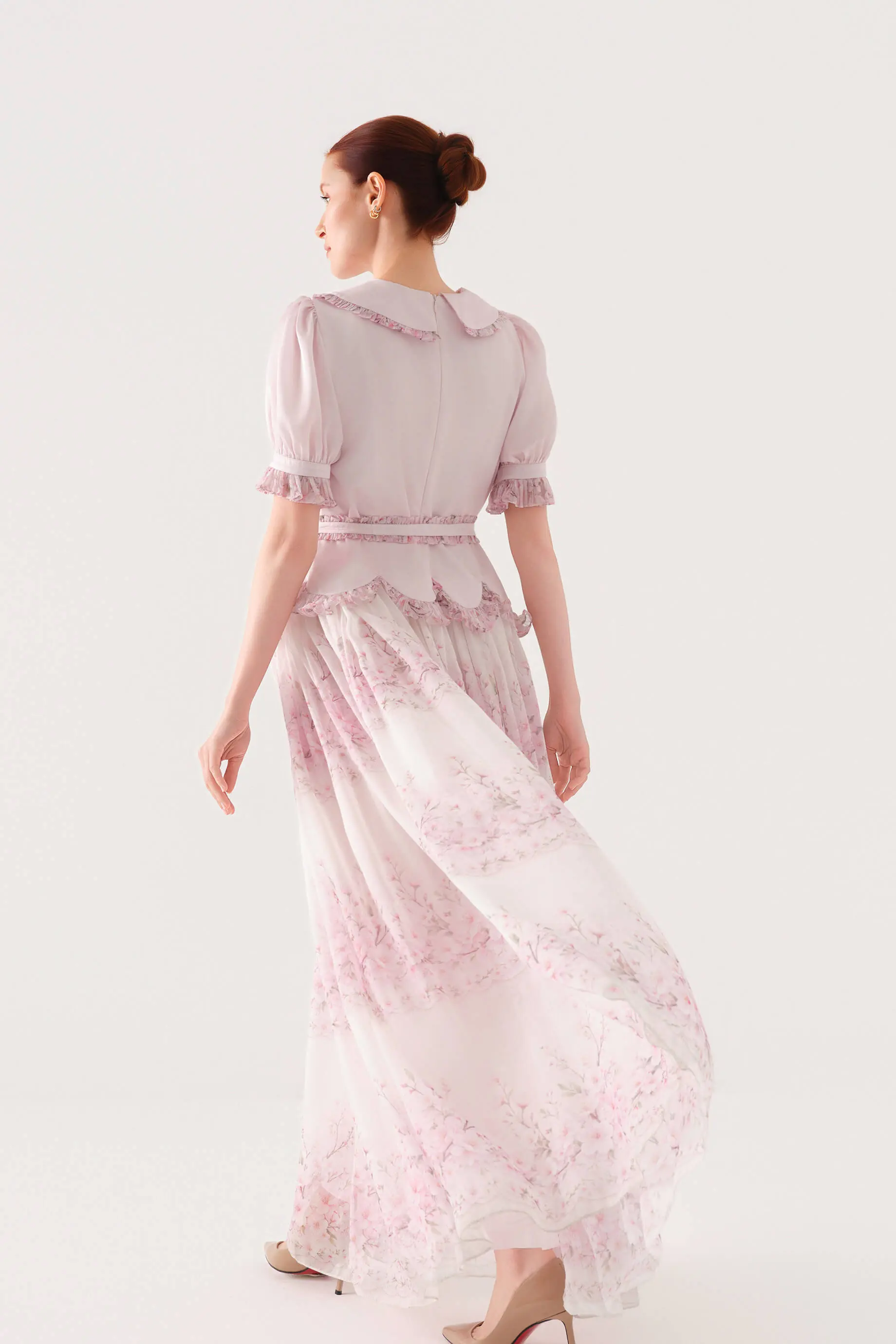 BEBE YAKALI KISA KOL ŞİFON GARNİ ELBİSE Pembe, photo 2