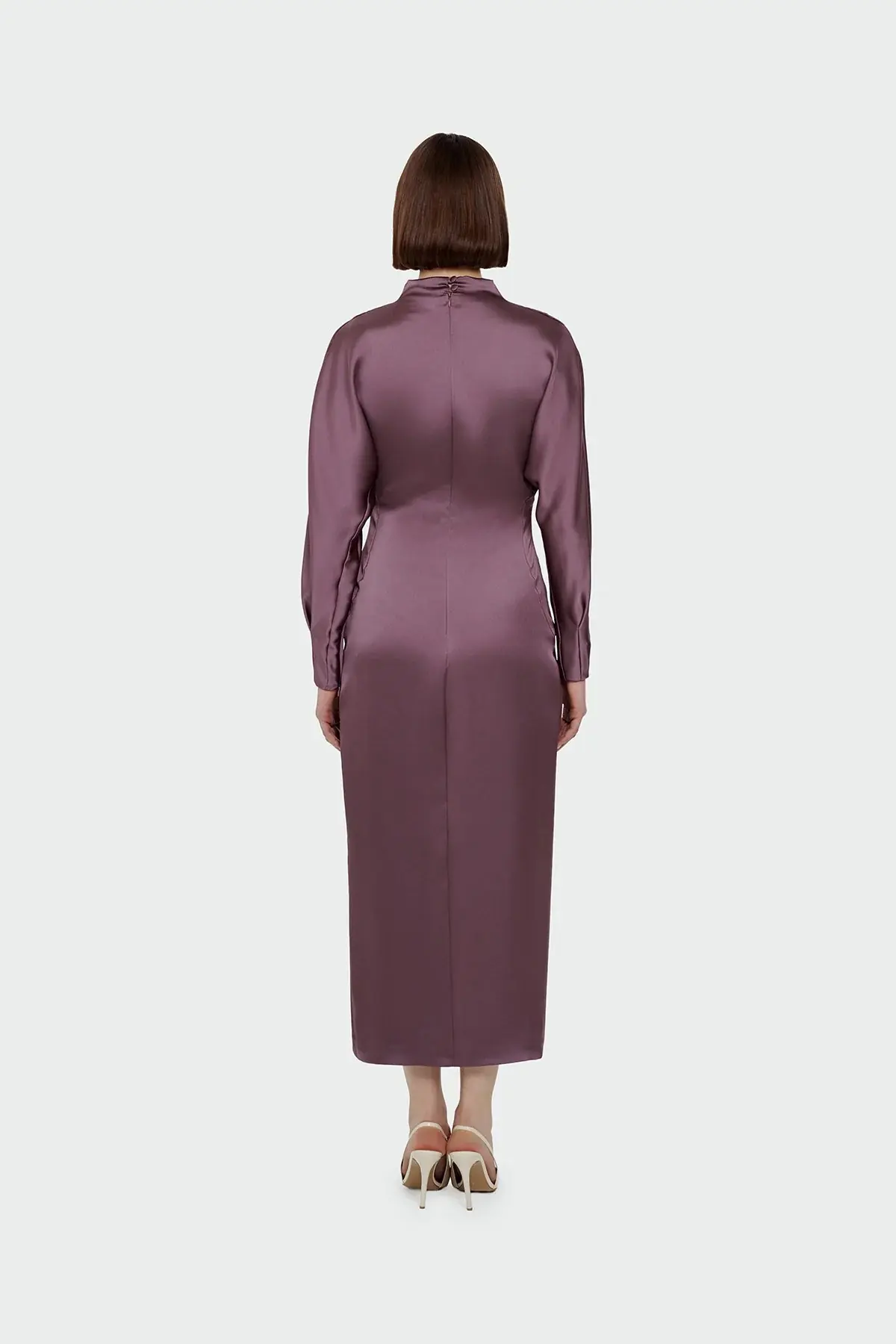 Ruched Waist Satin Midi Dress - Plum, photo 4