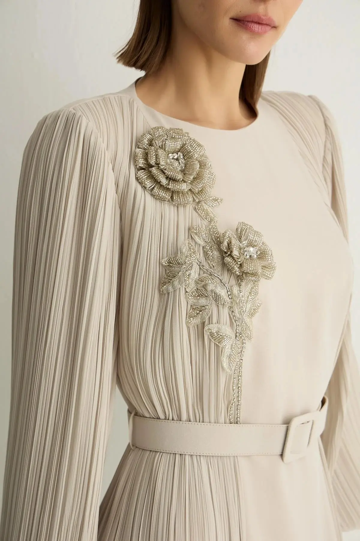 Rozanna Pleated Panel Dress – Stone, photo 3
