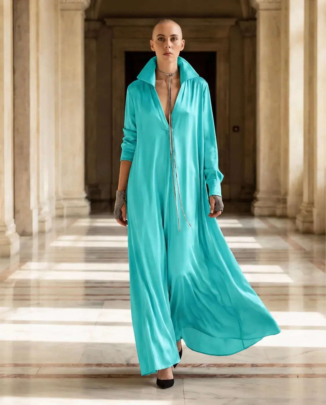 Marika Transformable-Collar Maxi Dress – Turquoise