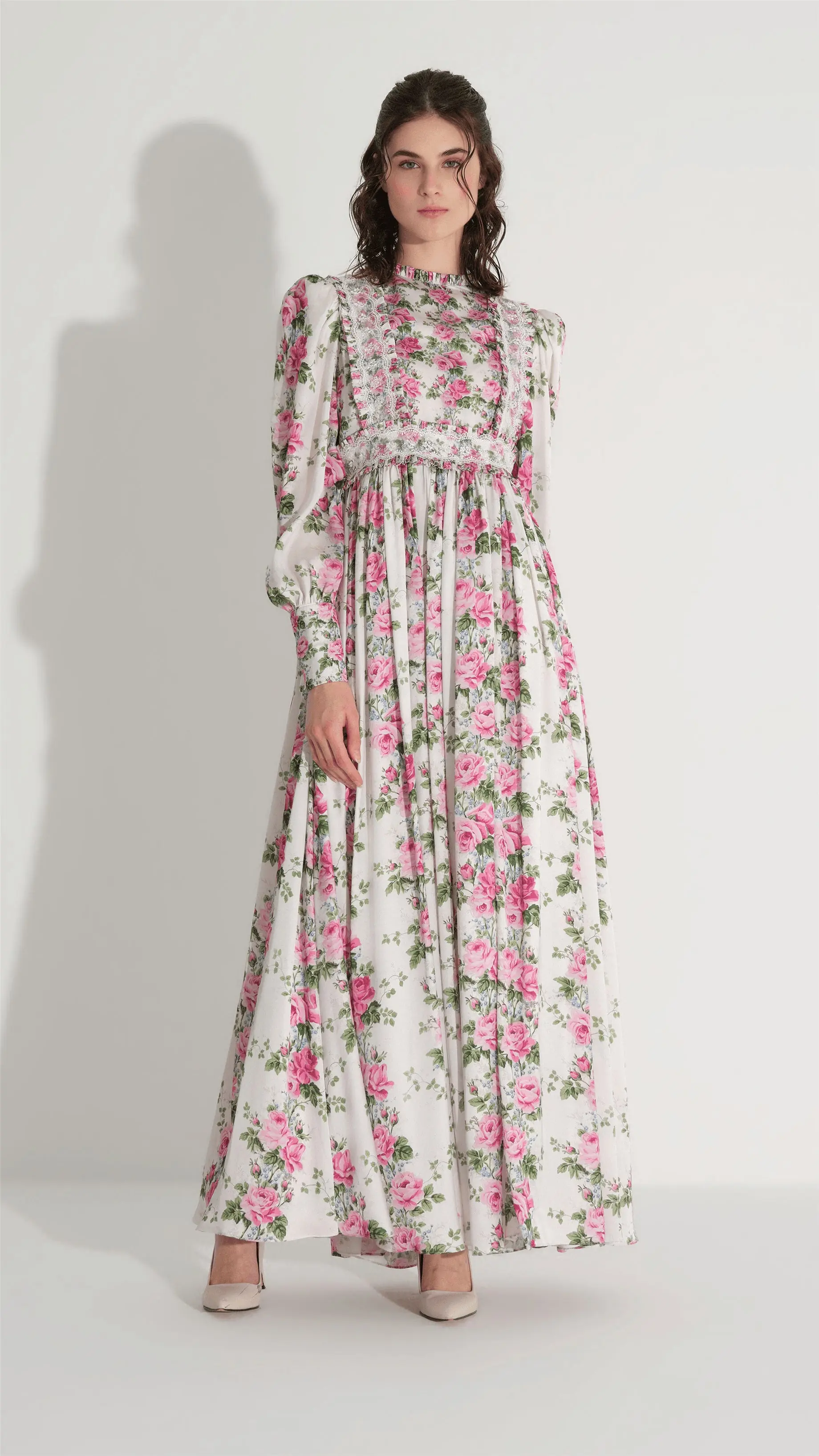 Lace Panel Floral Dress – Ecru