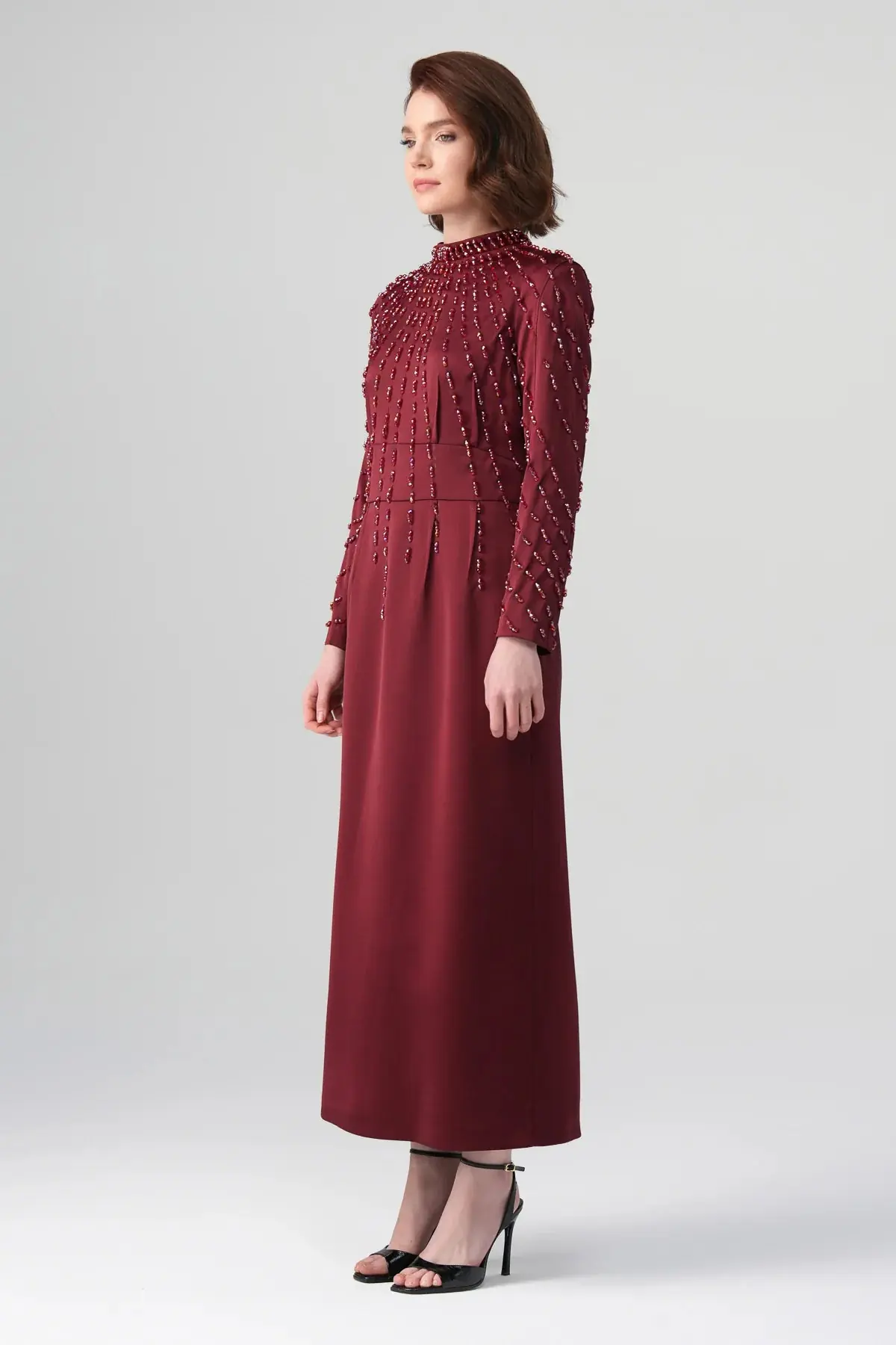 Rubina Embellished Neck Dress – Bordeaux, photo 6