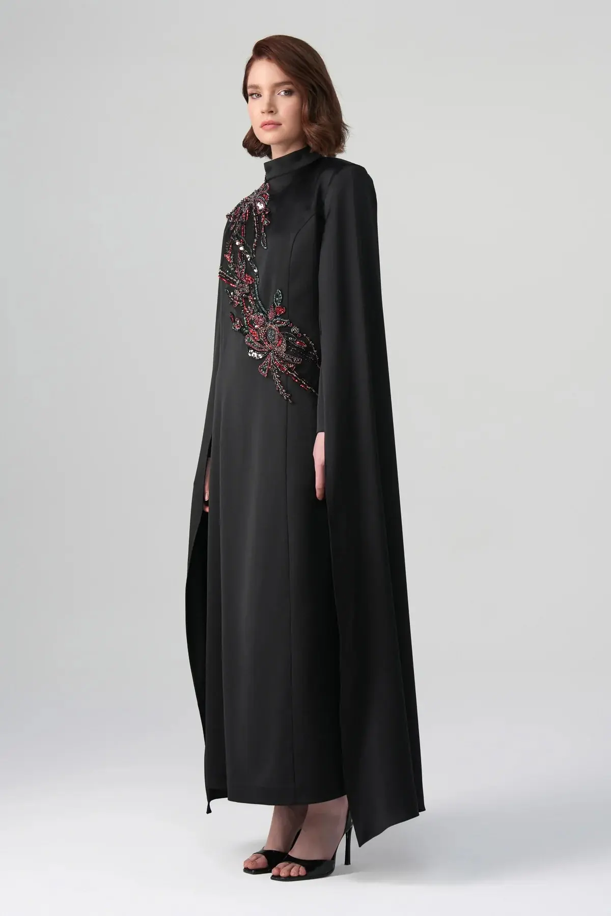 Zafira Embroidered Double-Sleeve Dress – Black, photo 7
