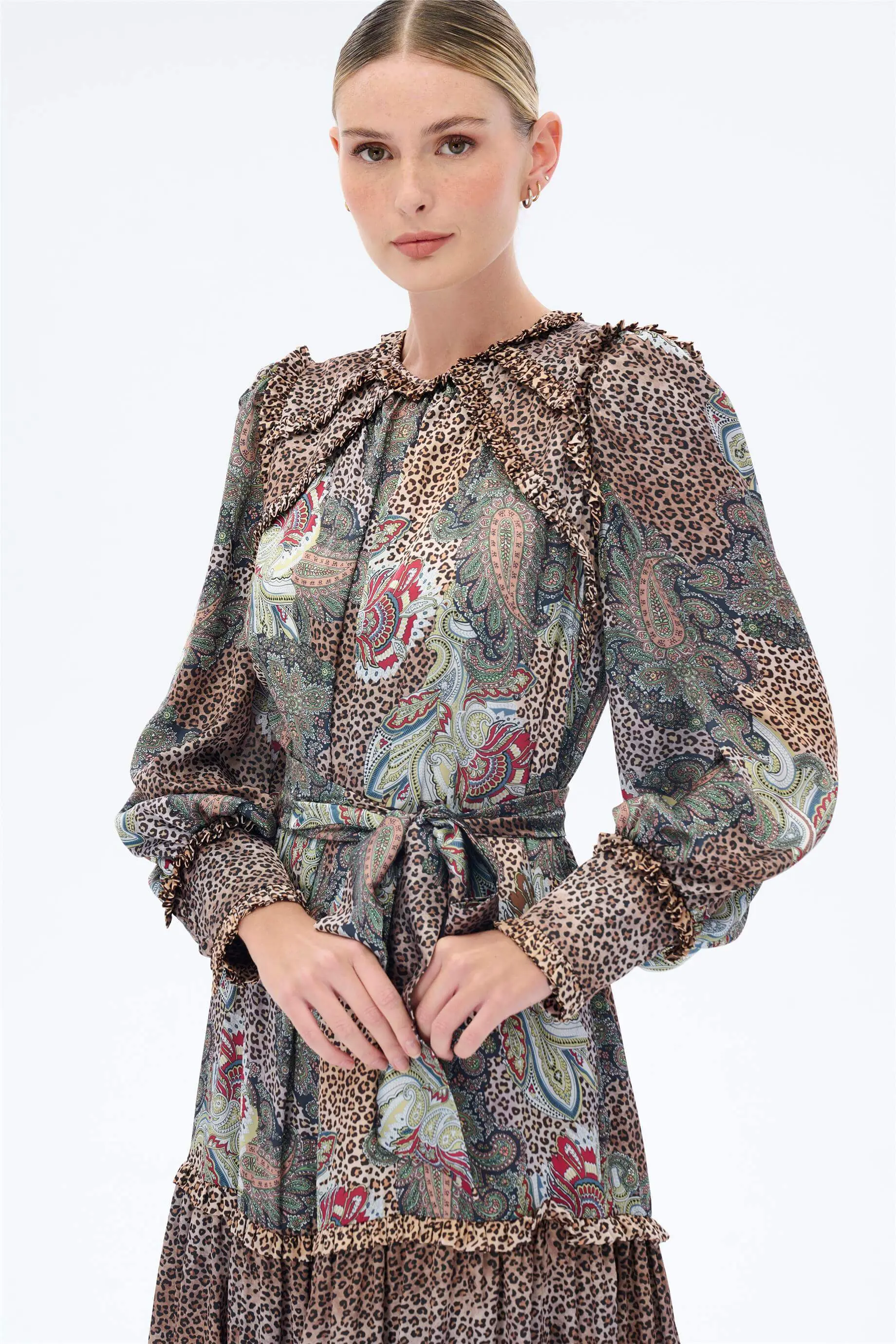 Ethnic Print Belted Maxi Dress – Green, photo 4