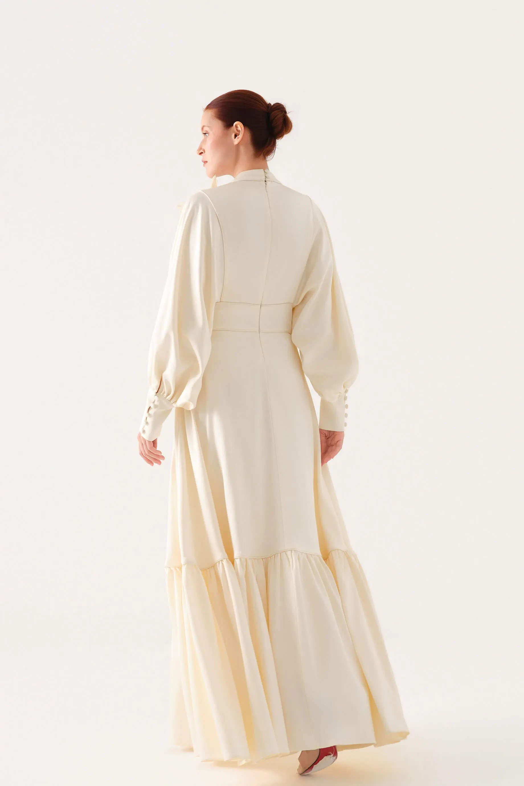 Beaded-Trim Corset-Waist Satin Maxi Dress – Ecru, photo 5