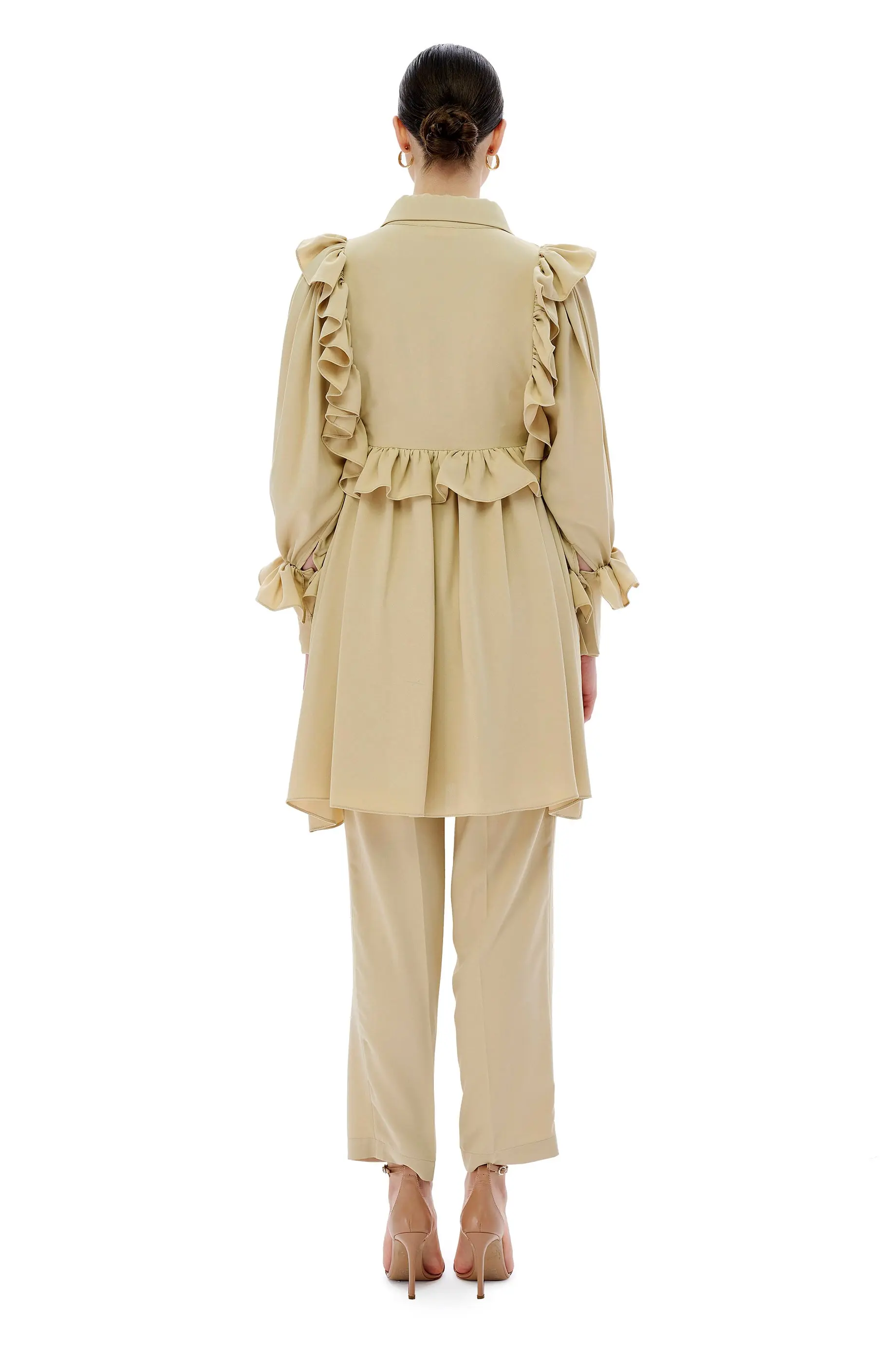 Mila Ruffled Blouse & Relaxed Trousers Set – Beige, photo 3