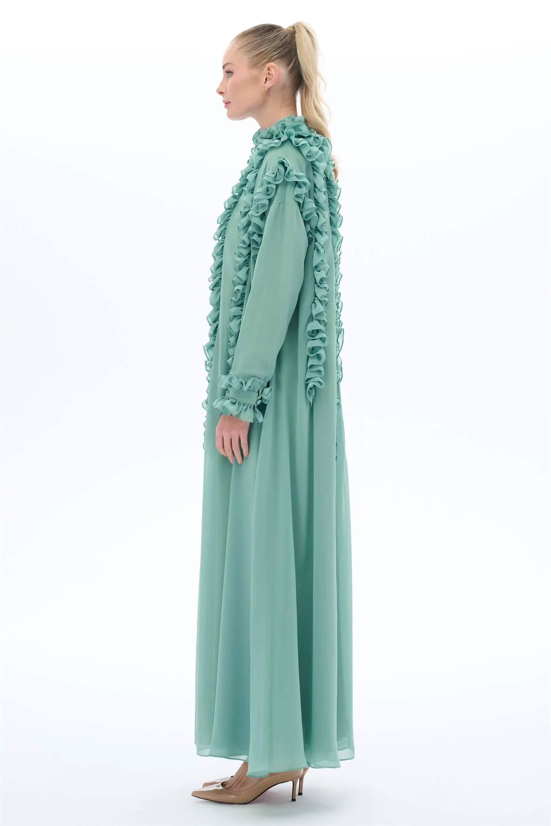 Pleated Ruffle Maxi Dress – Green, photo 3