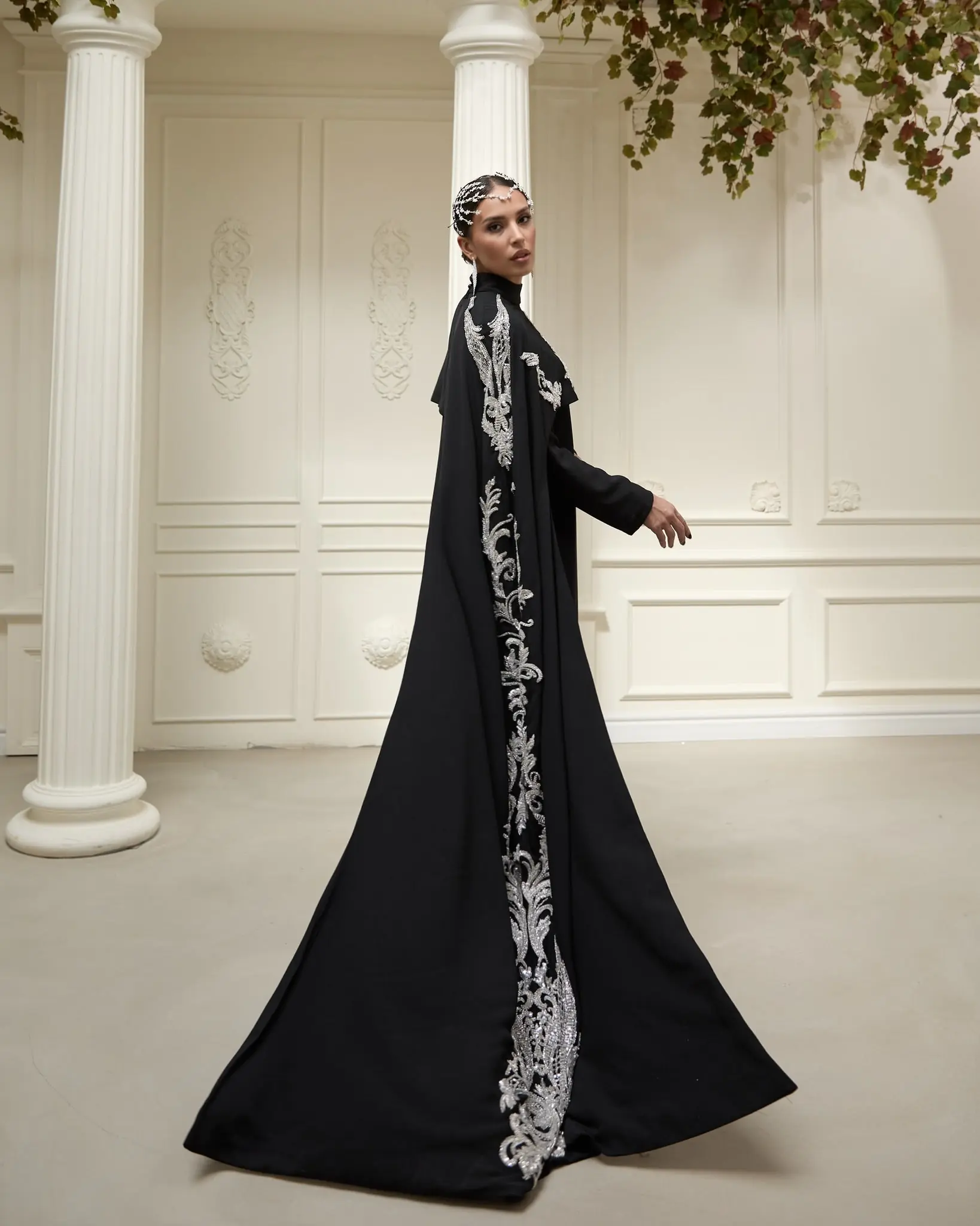 Ophelra Couture Embroidered Crepe Dress – Black, photo 5