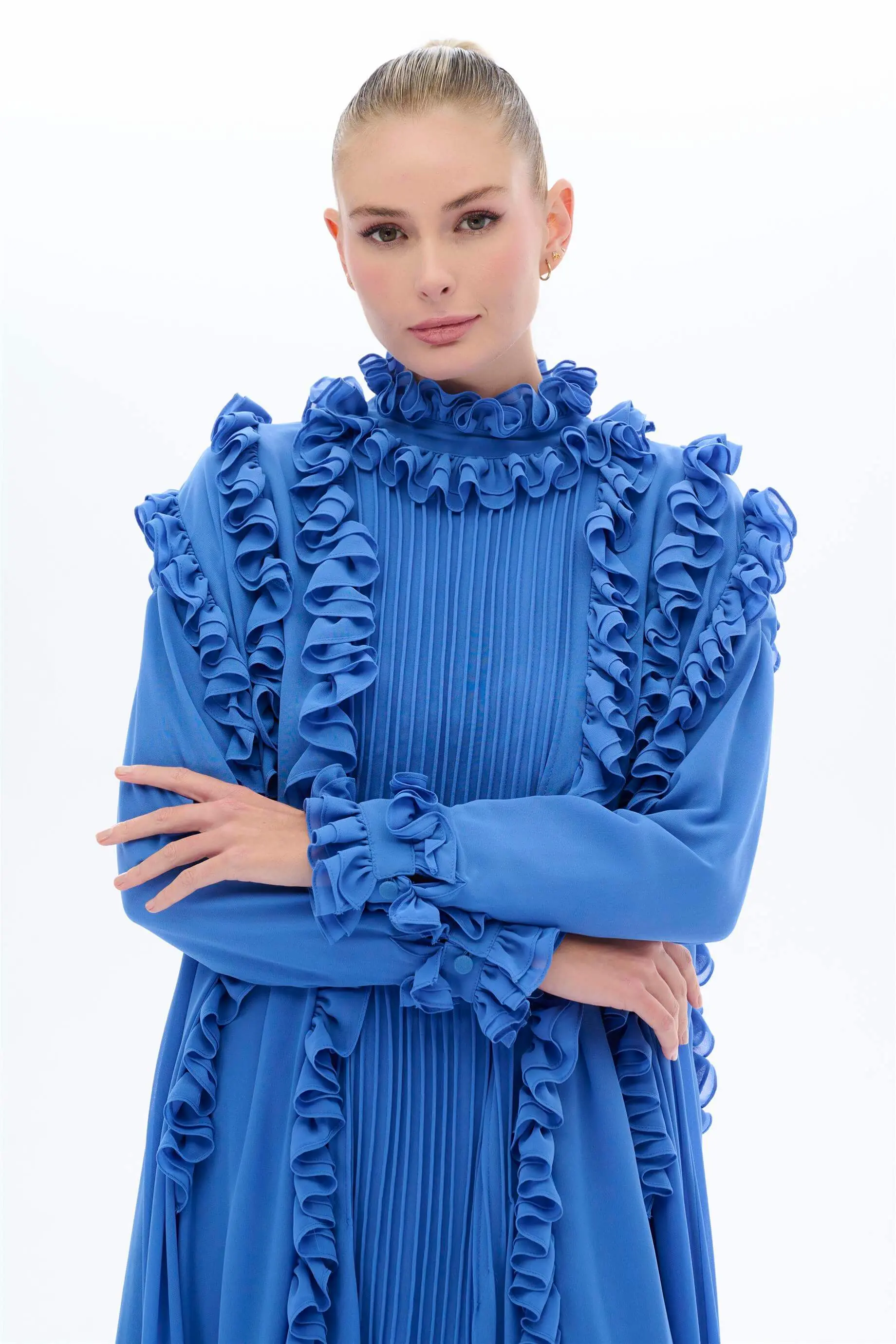 Pleated Ruffle Maxi Dress – Blue, photo 2