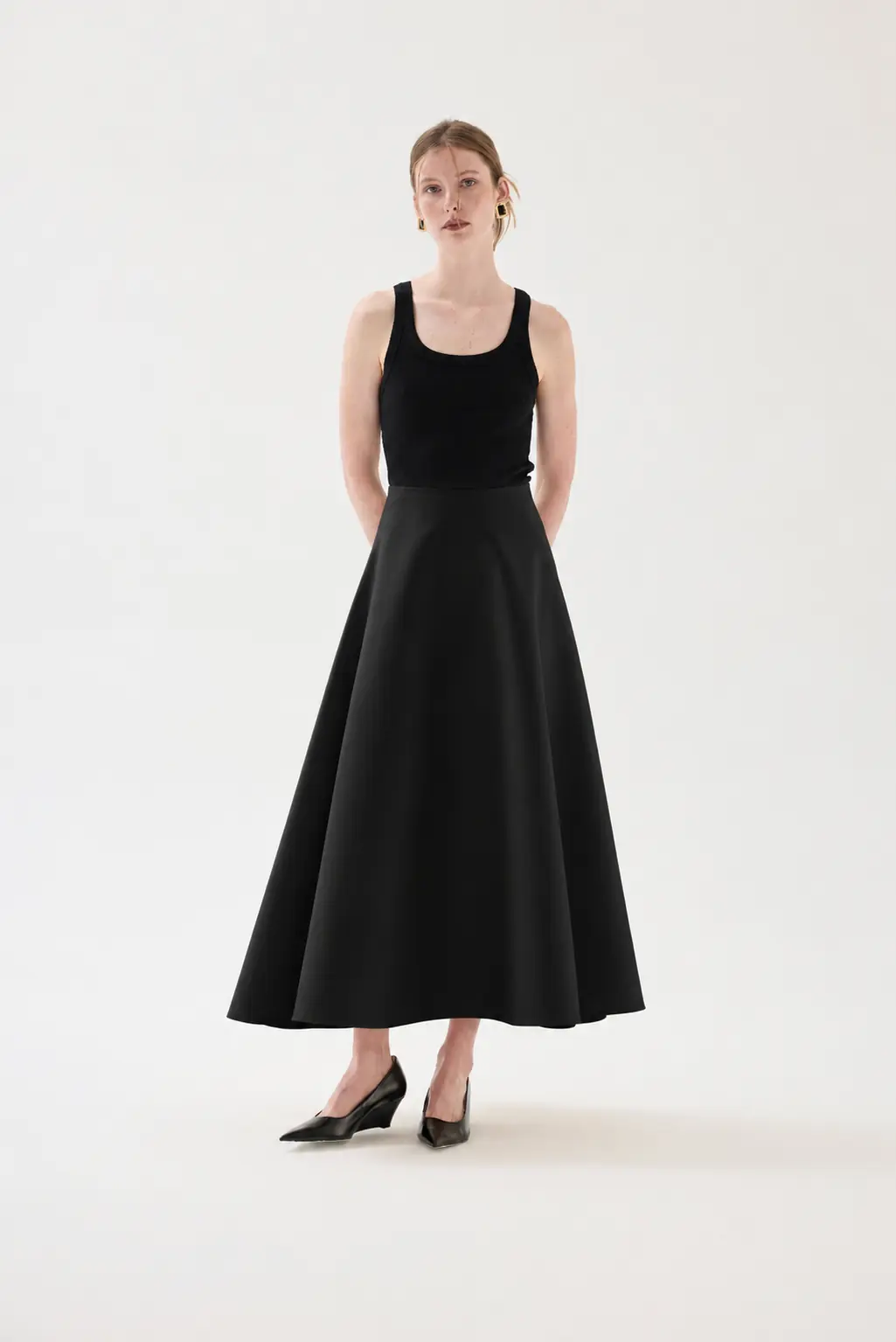High-Waisted Full-Circle Maxi Skirt – Black