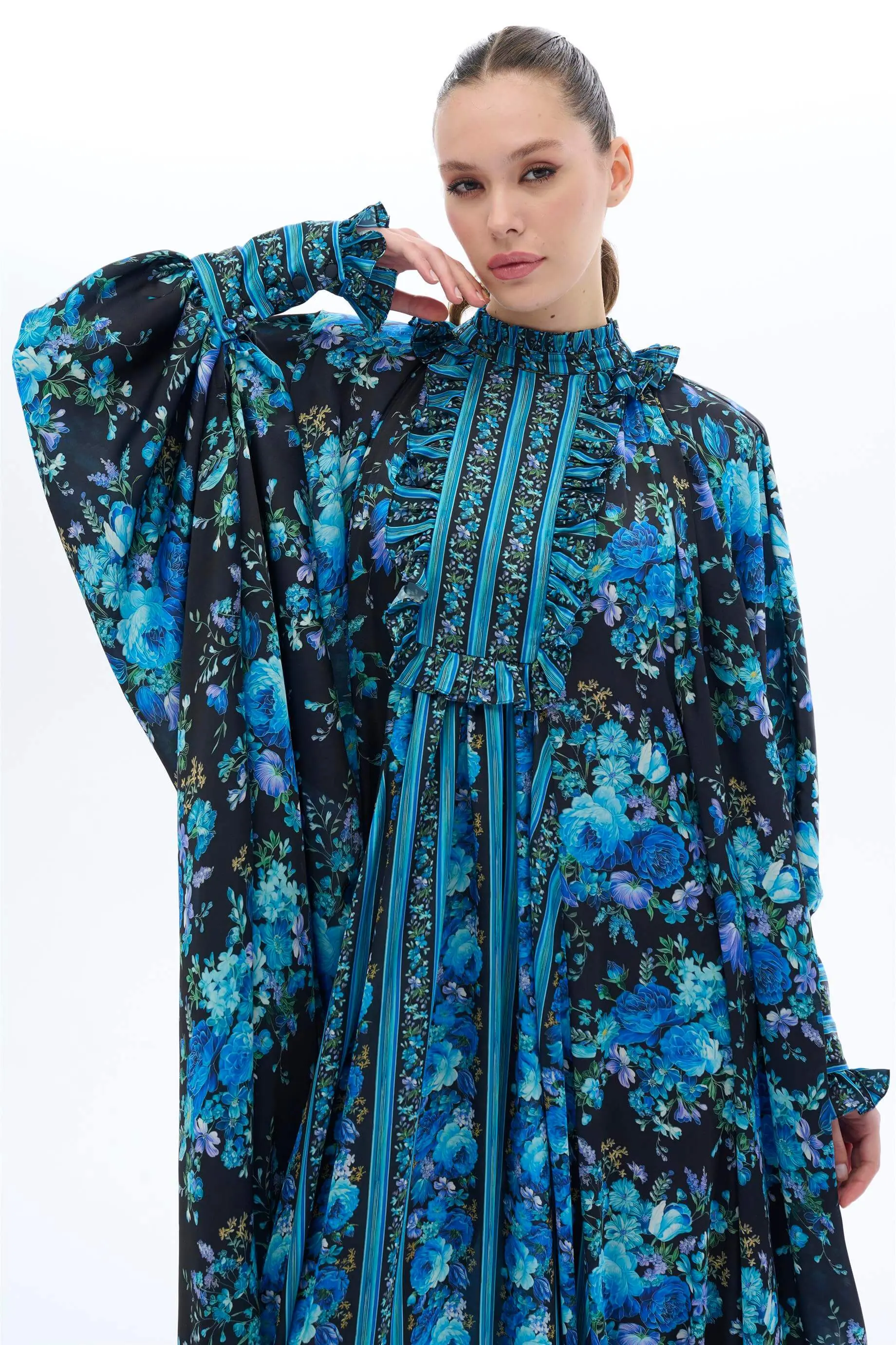 Striped Detail Kaftan Dress – Blue, photo 2