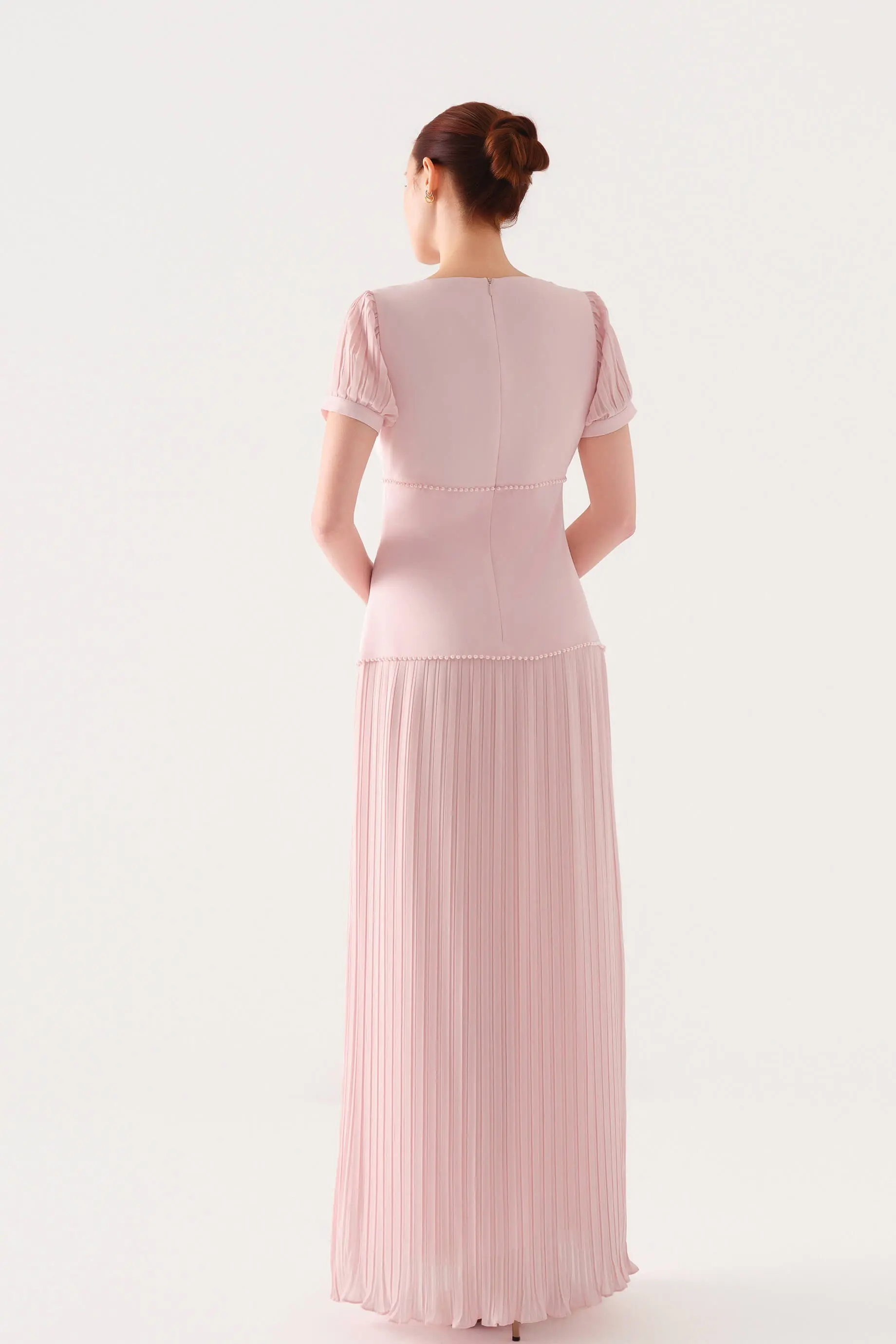 ETEĞİ PİLİSELİ KISA KOLLU ELBİSE Pembe, photo 4