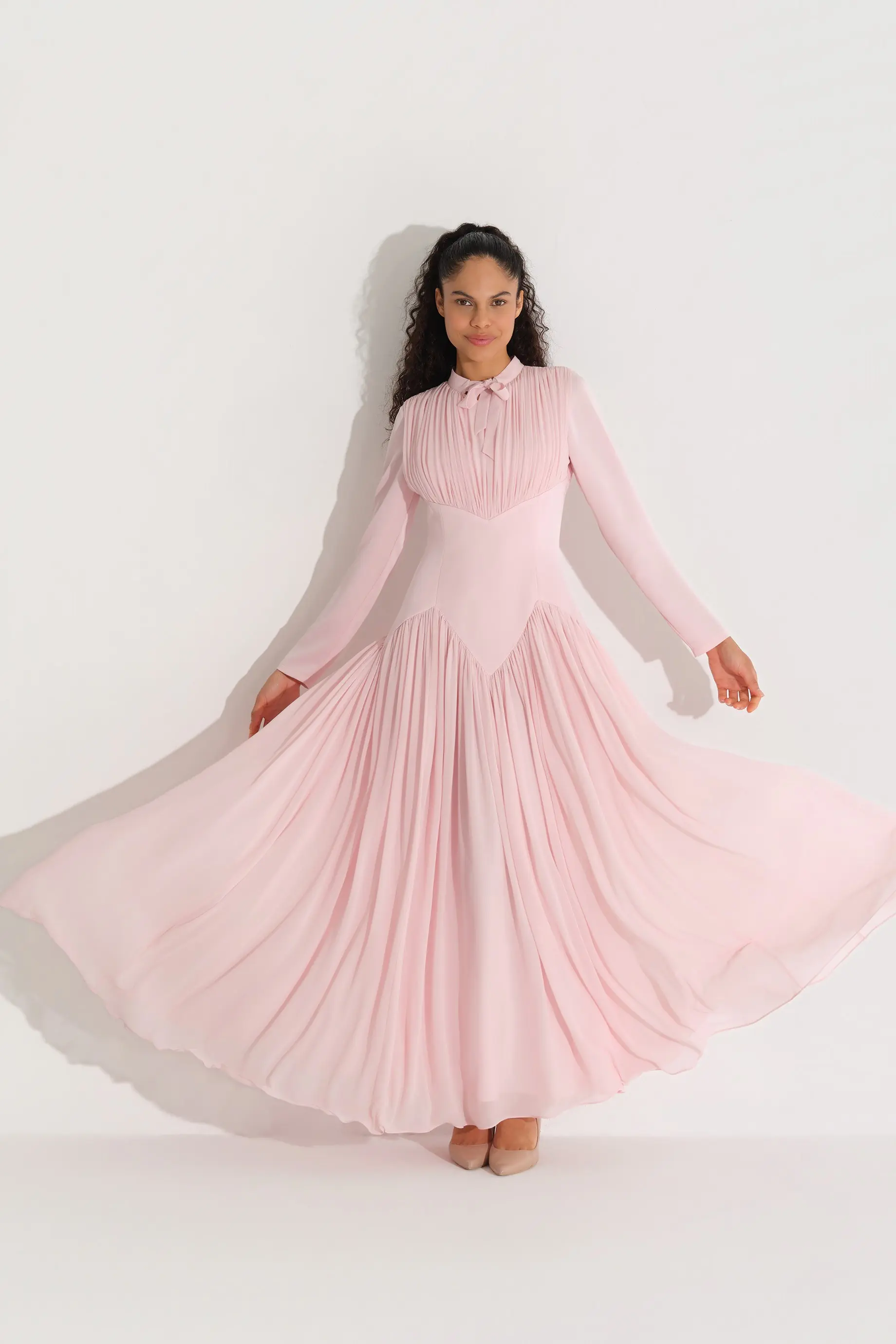 BEL FORMU KORSE GÖRÜNÜMLÜ KREP ELBİSE Pembe, photo 2