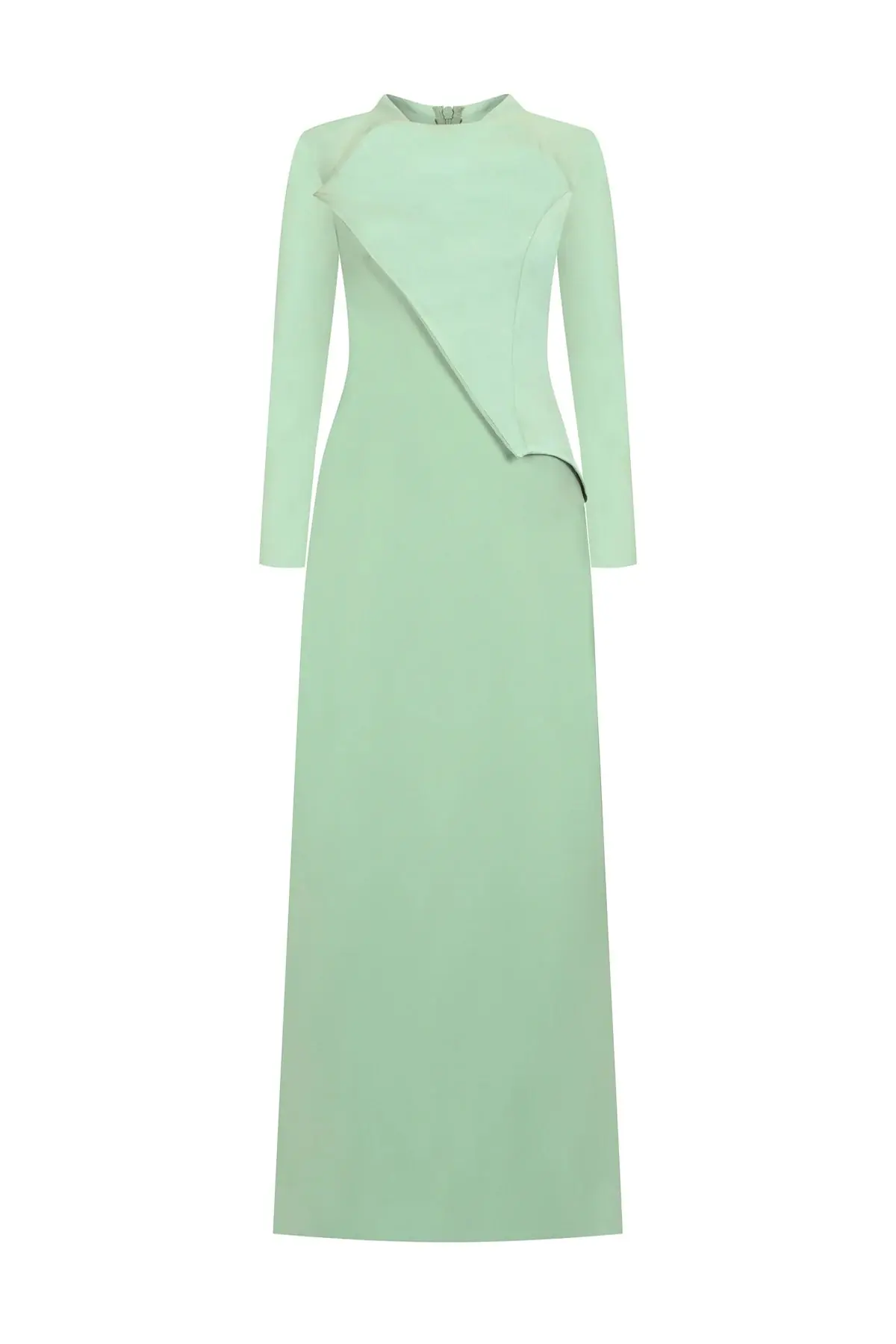 Satin Asymmetric Panel Evening Gown – Mint