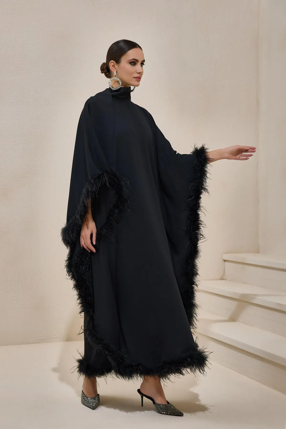 Diva Feather Kaftan Dress – Black, photo 2