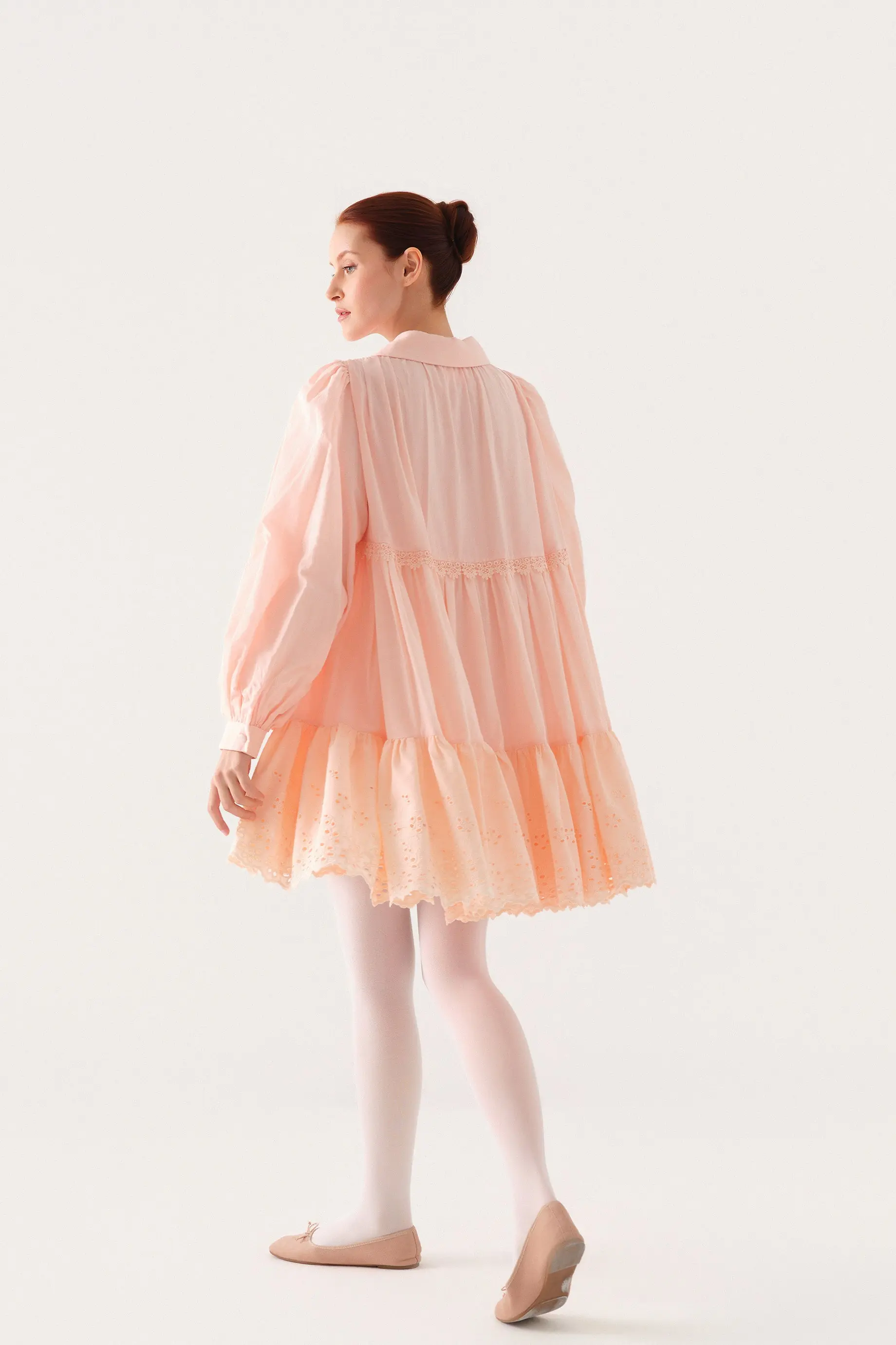 Layered Lace-Trim Cotton Poplin Tunic – Salmon, photo 4