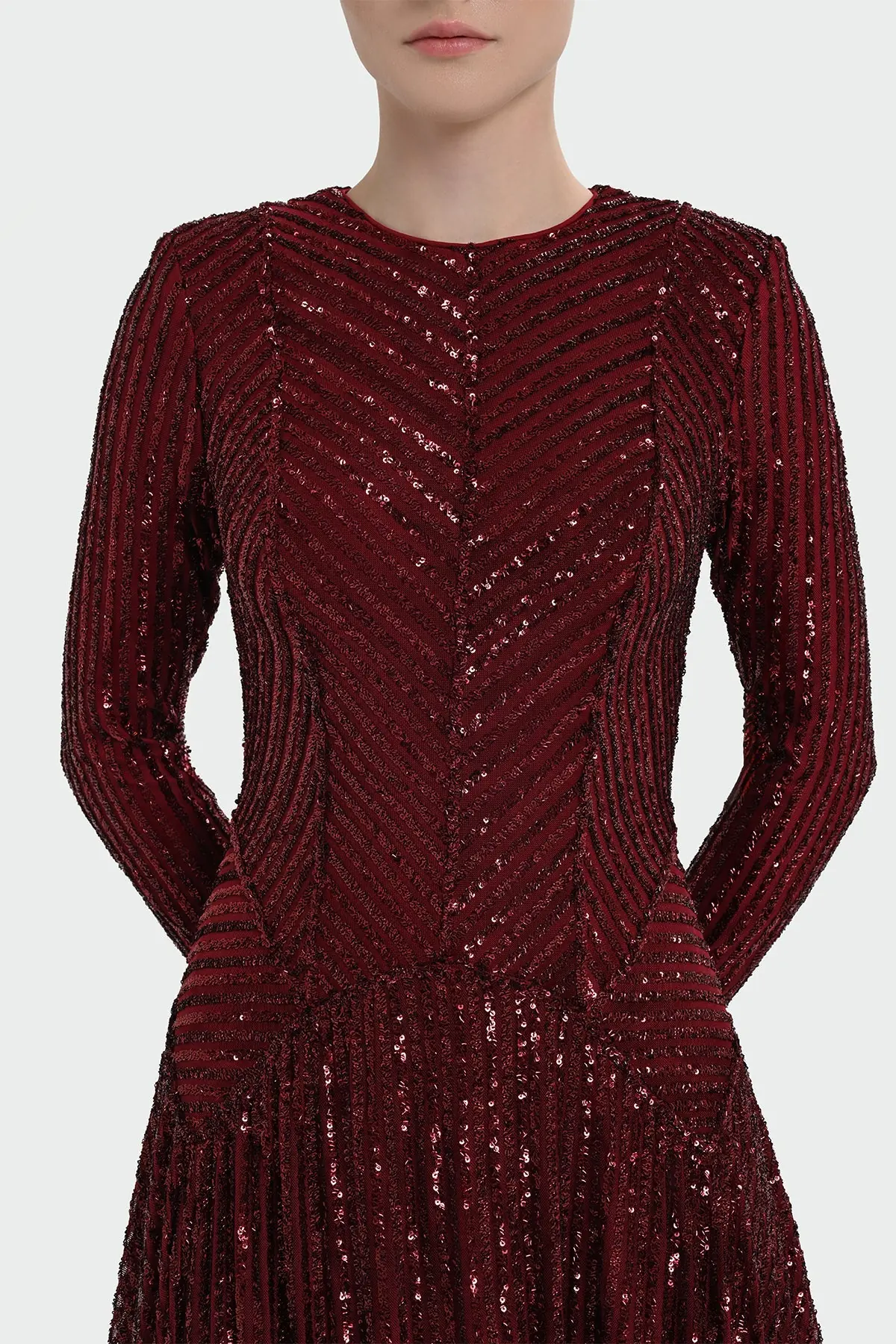 Chevron Sequin Evening Gown - Bordeaux, photo 2