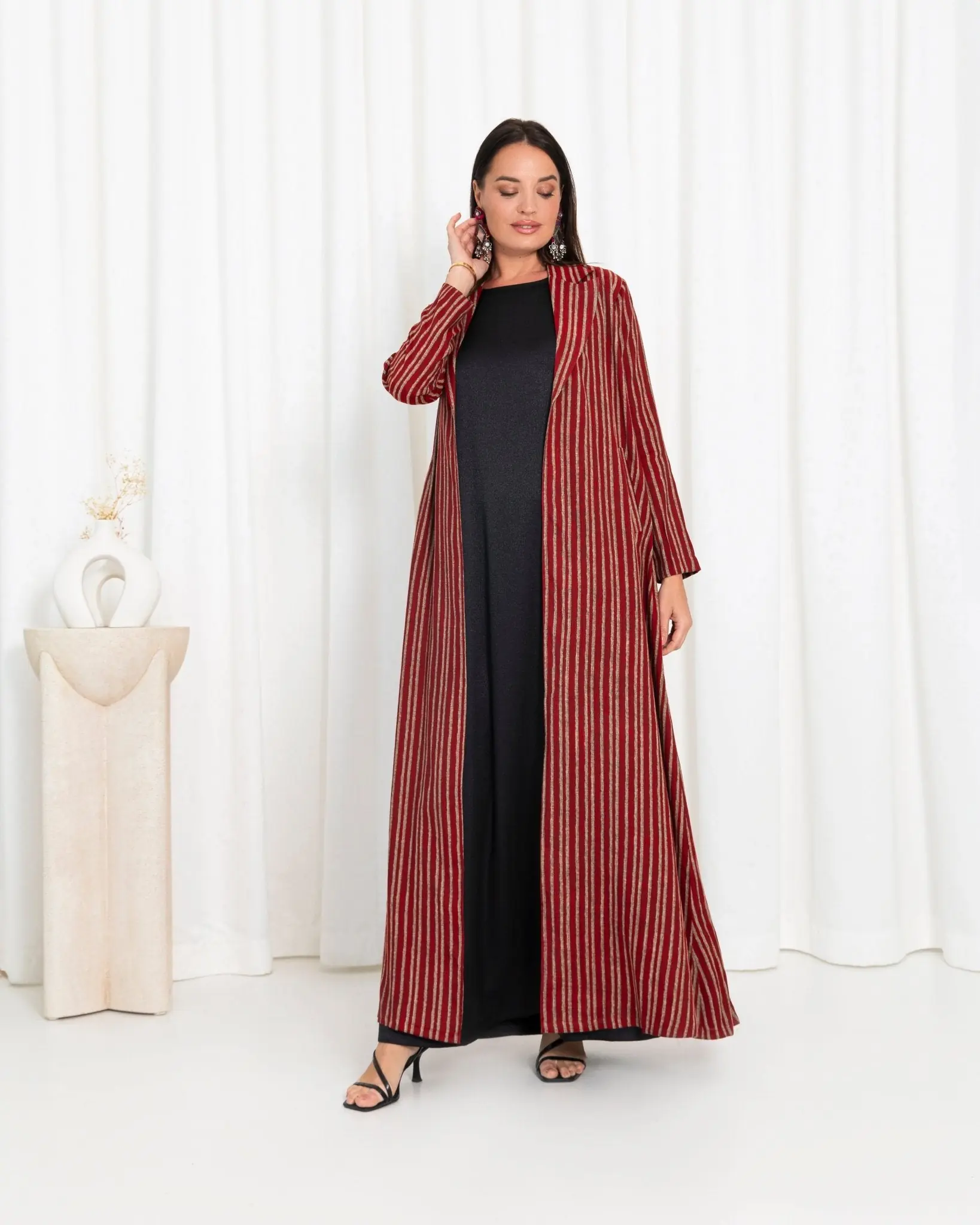 Maroon Stripe Jacket Abaya, photo 7