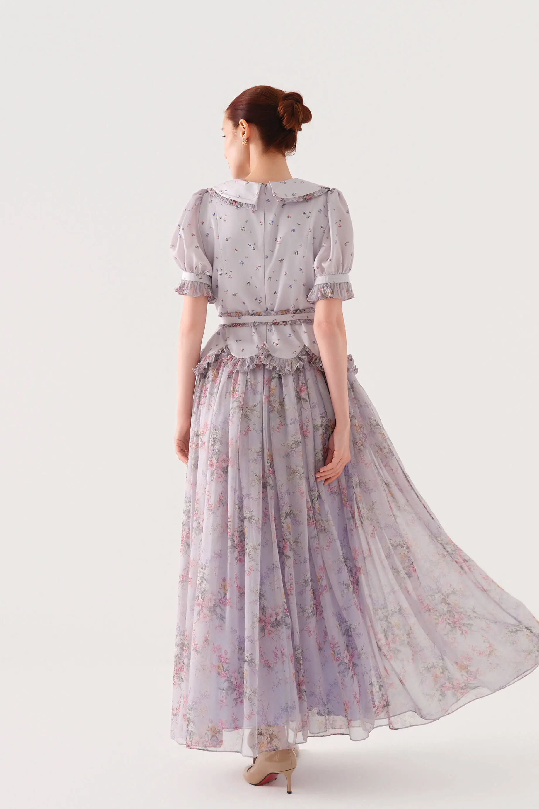 Peter Pan Collar Short-Sleeve Chiffon Maxi Dress – Lilac, photo 5