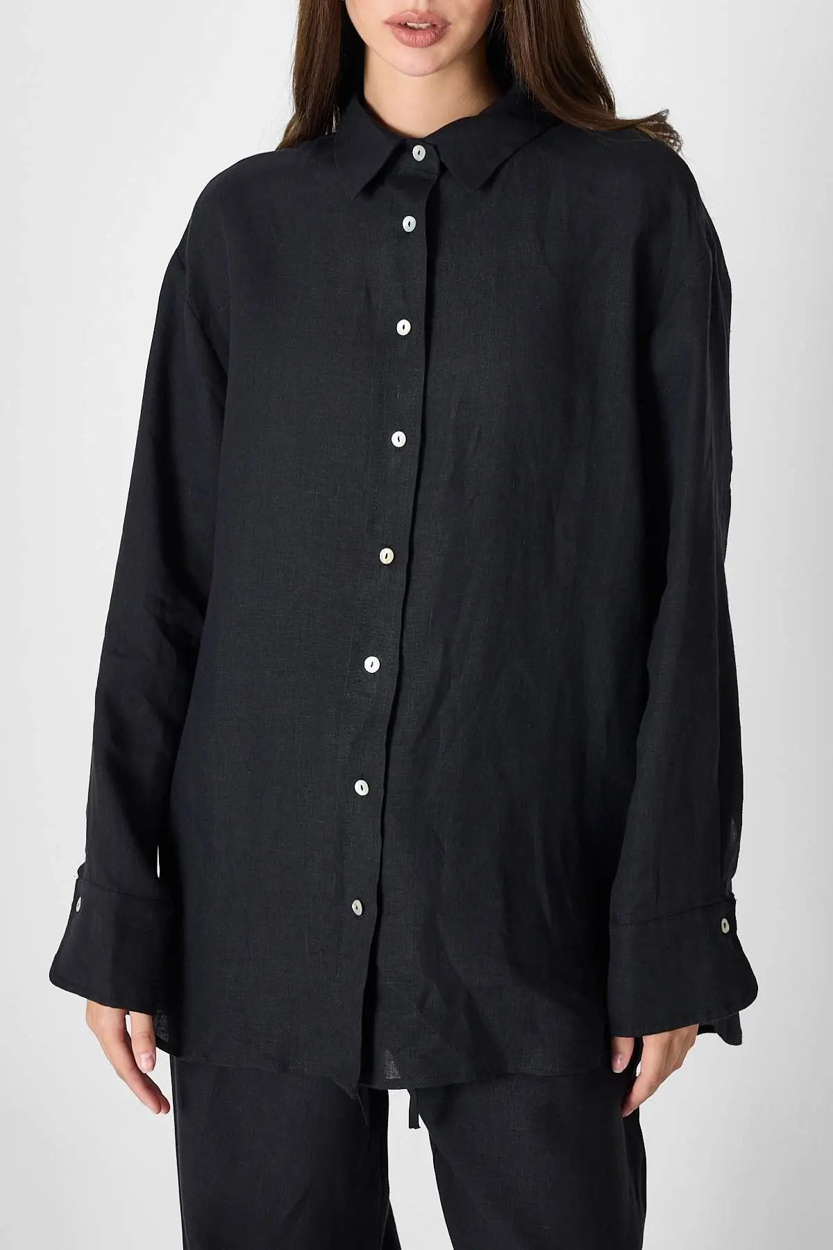 Pure Linen 100% Linen Oversize Shirt - Black, photo 4