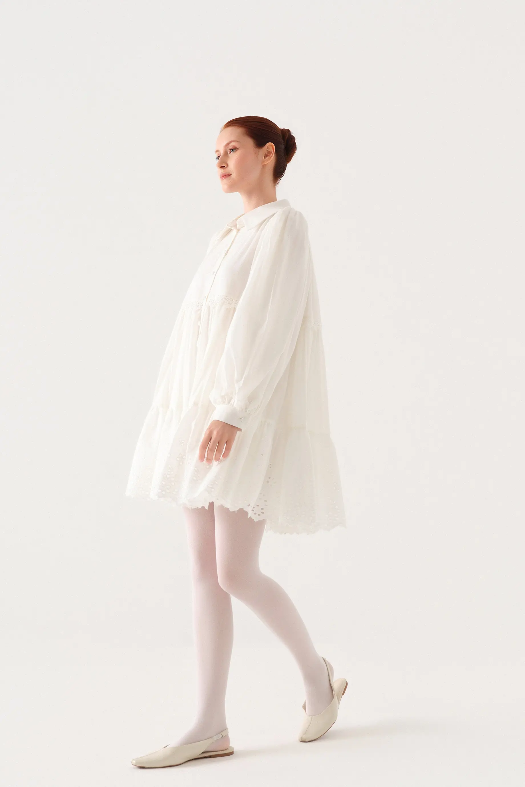 Layered Lace-Trim Cotton Poplin Tunic – Ecru, photo 3