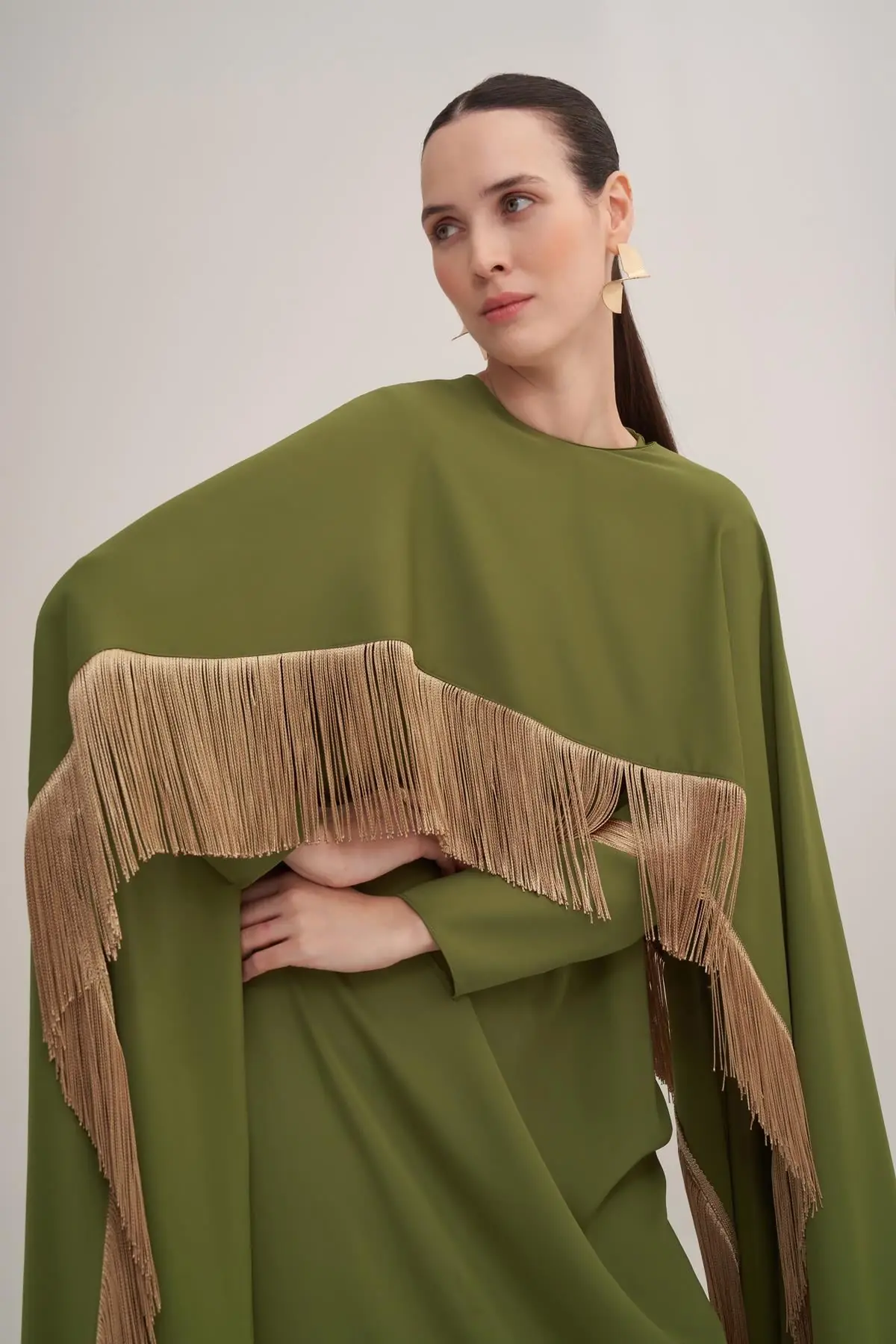 Milena Fringed Cape Maxi Dress – Green, photo 4
