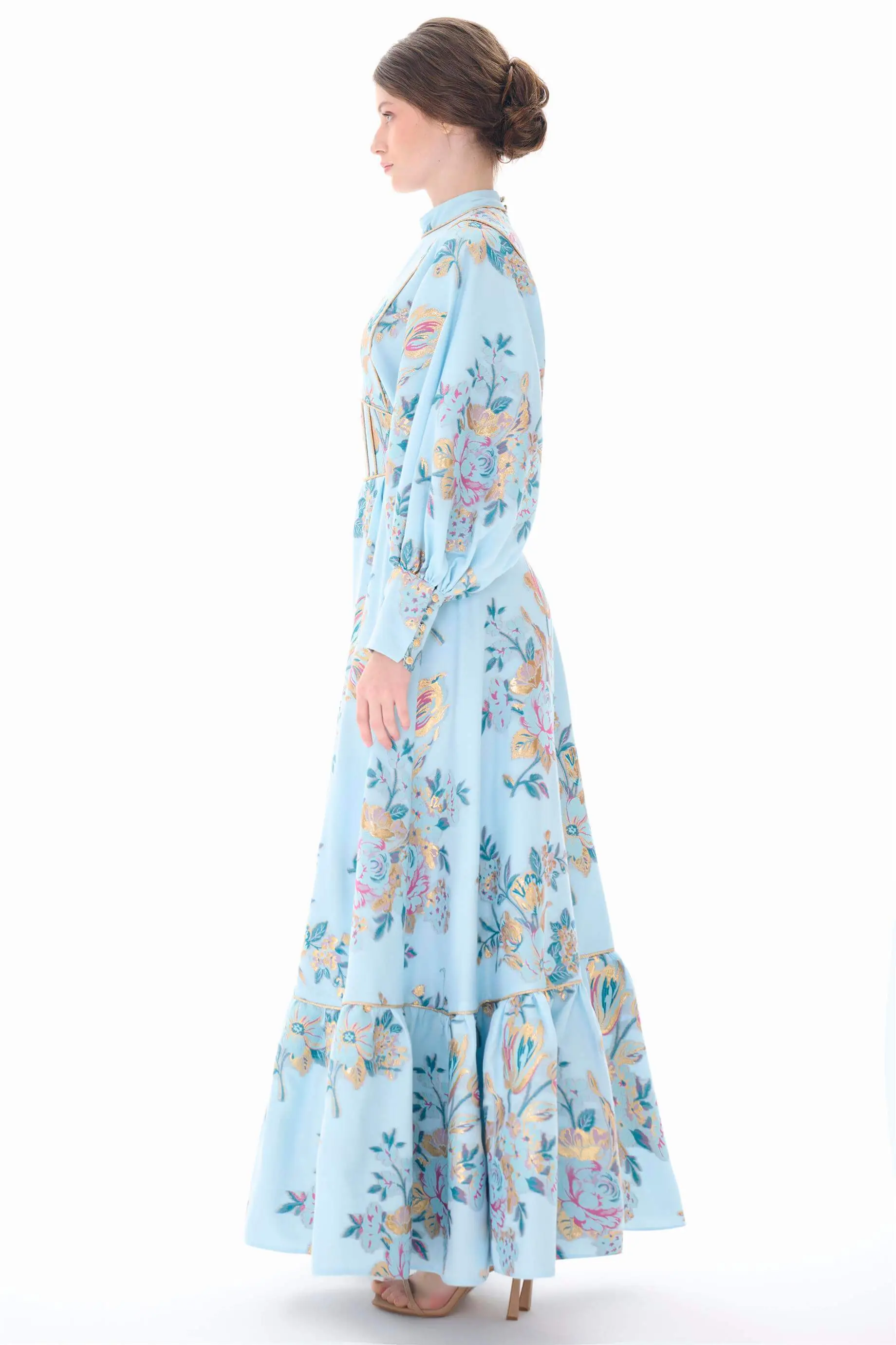 Corset-Detail Jacquard Maxi Dress – Blue, photo 2