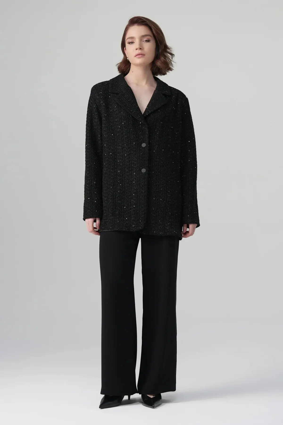 Vera Structured Tweed Blazer – Black