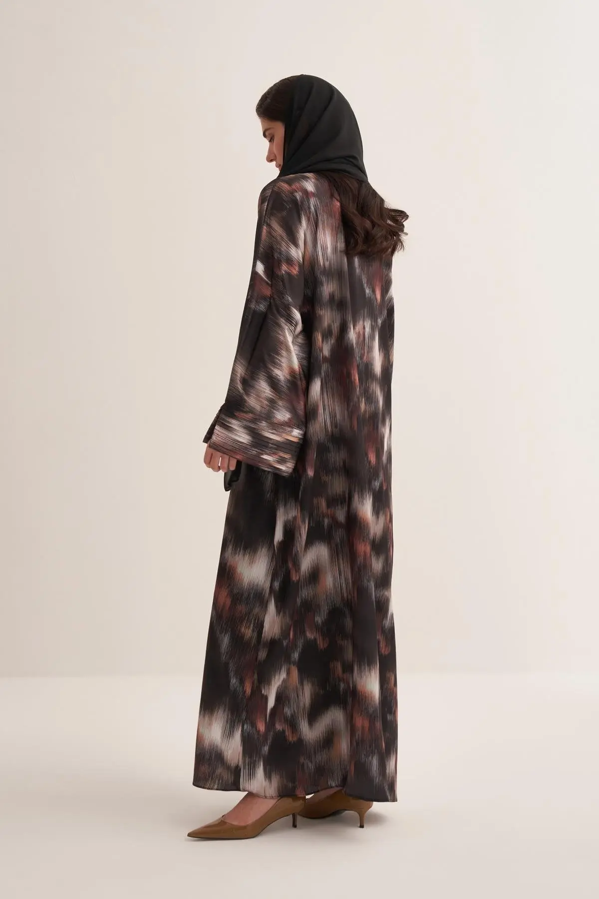 Julie Printed Brown Abaya with Matching Scarf, photo 2