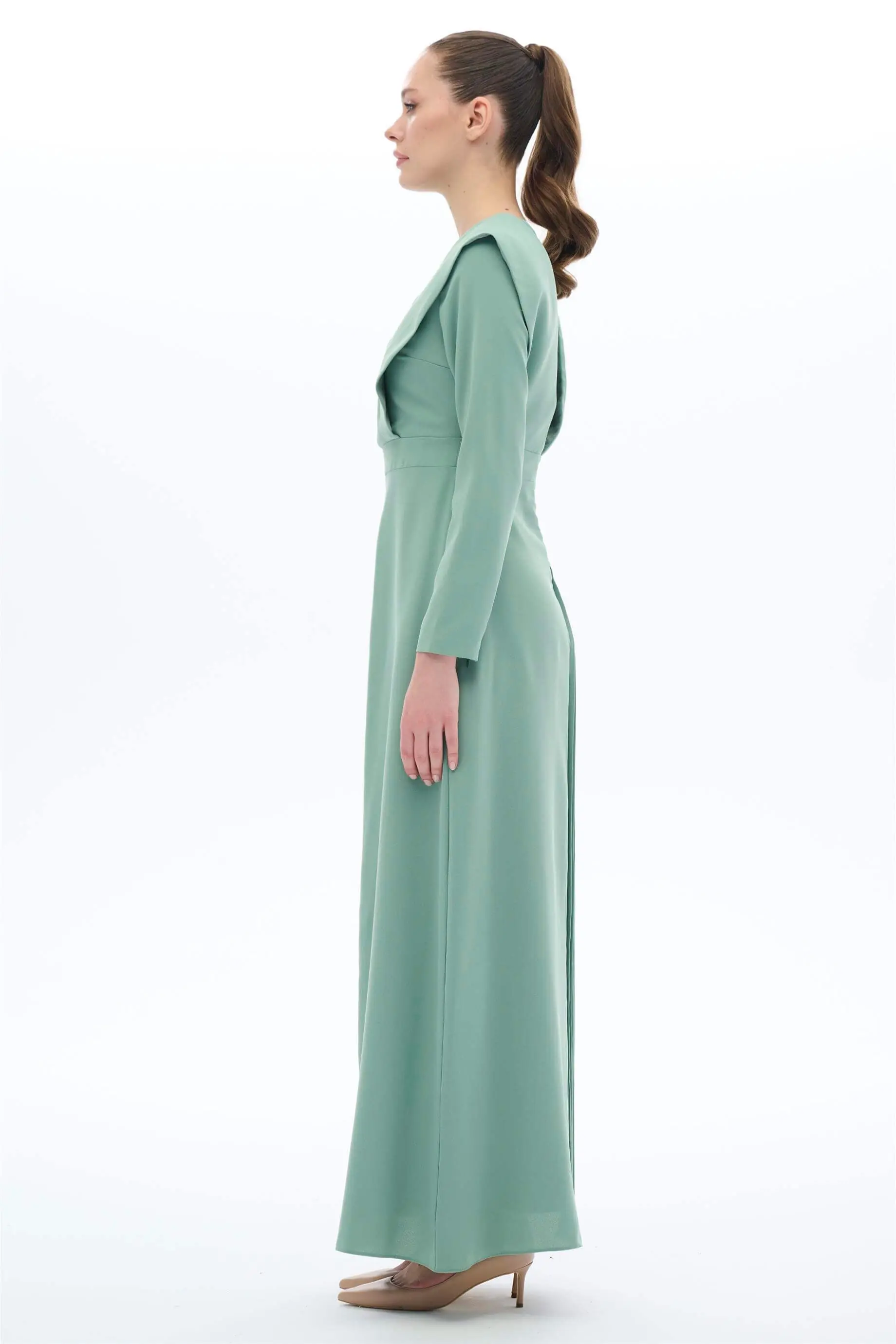 BORDO PİLELİ ELBİSE Mint, photo 3