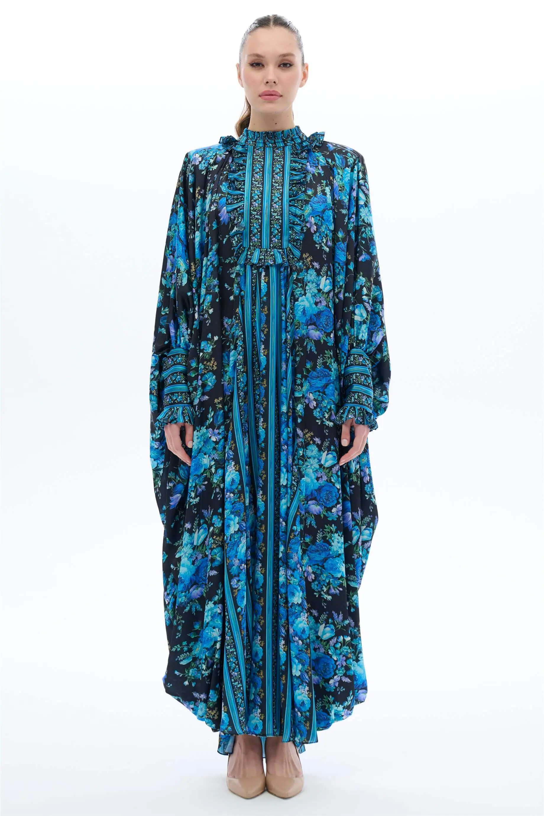 Striped Detail Kaftan Dress – Blue