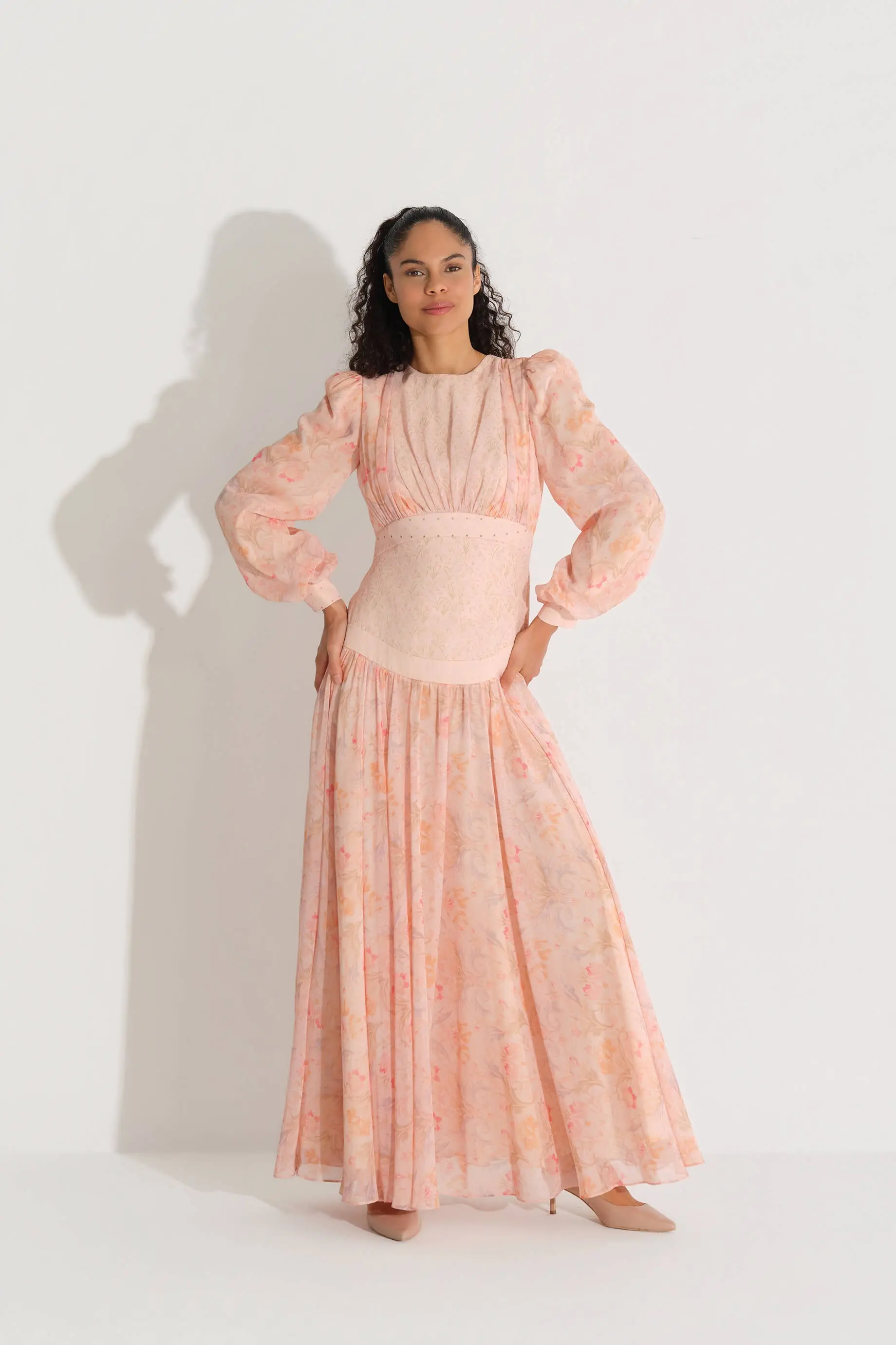 Corset Waist Chiffon Dress – Peach, photo 6