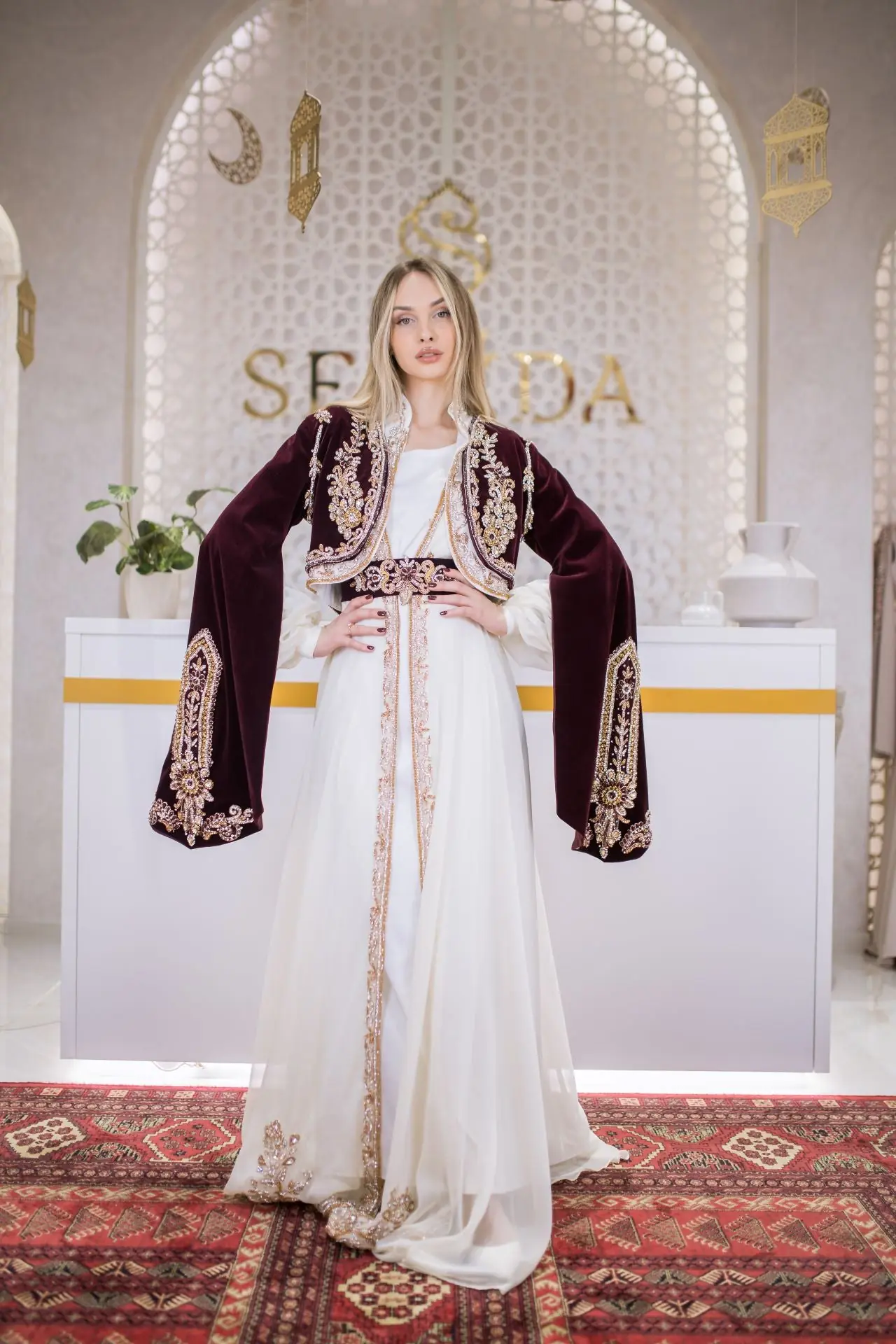 Moon Cascade Embellished Velvet Kaftan – Plum