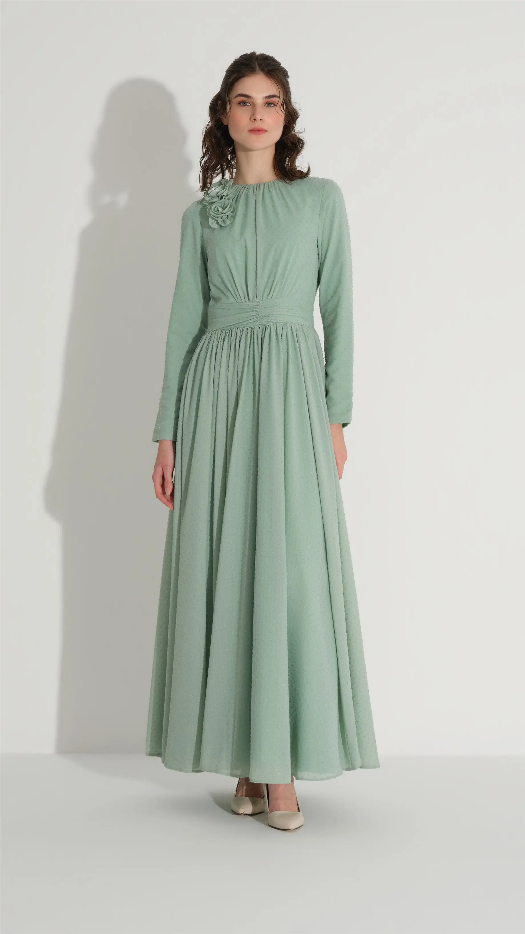 Floral Detail Glitter Dress – Mint