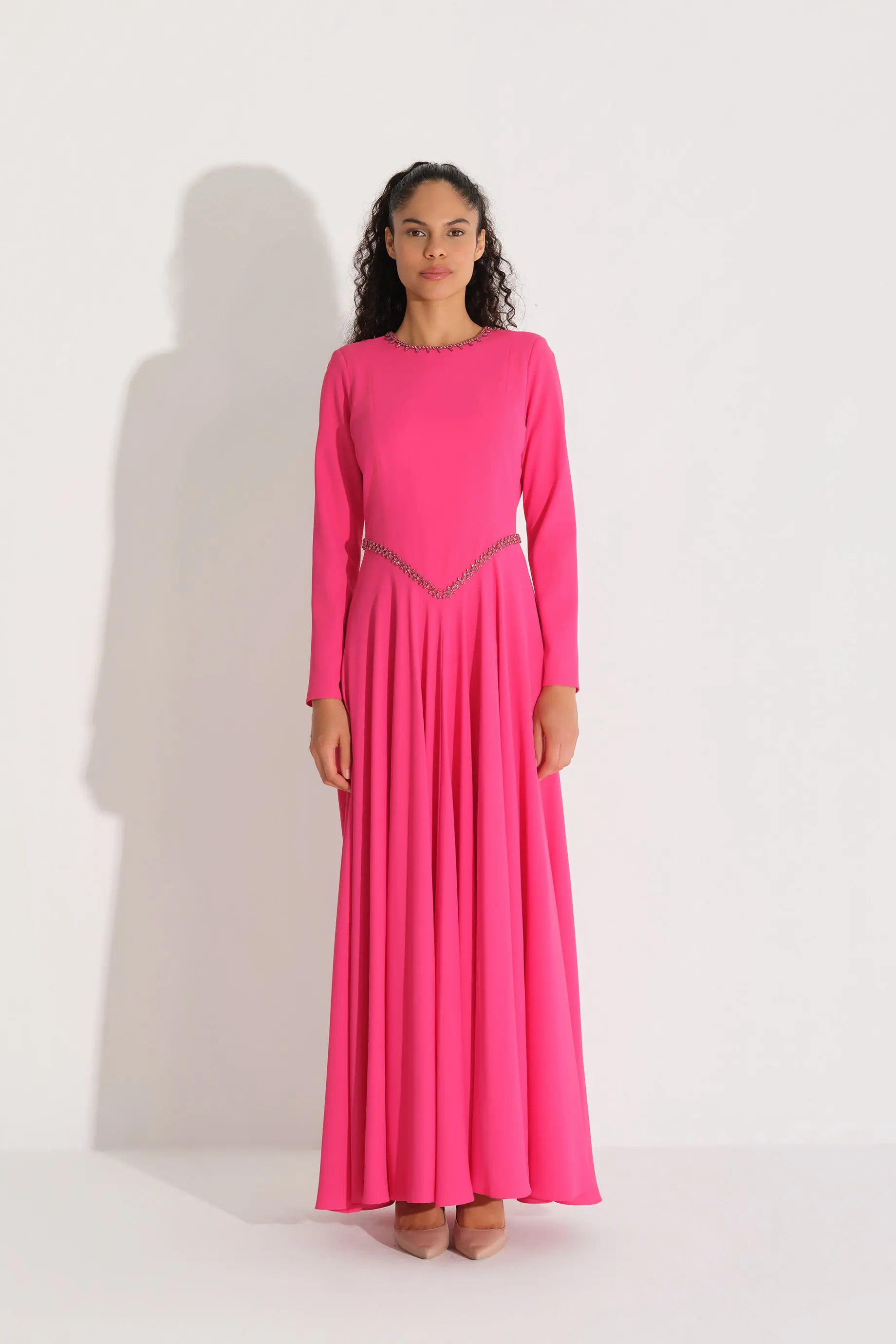 Crystal Waist Detail Dress – Fuchsia