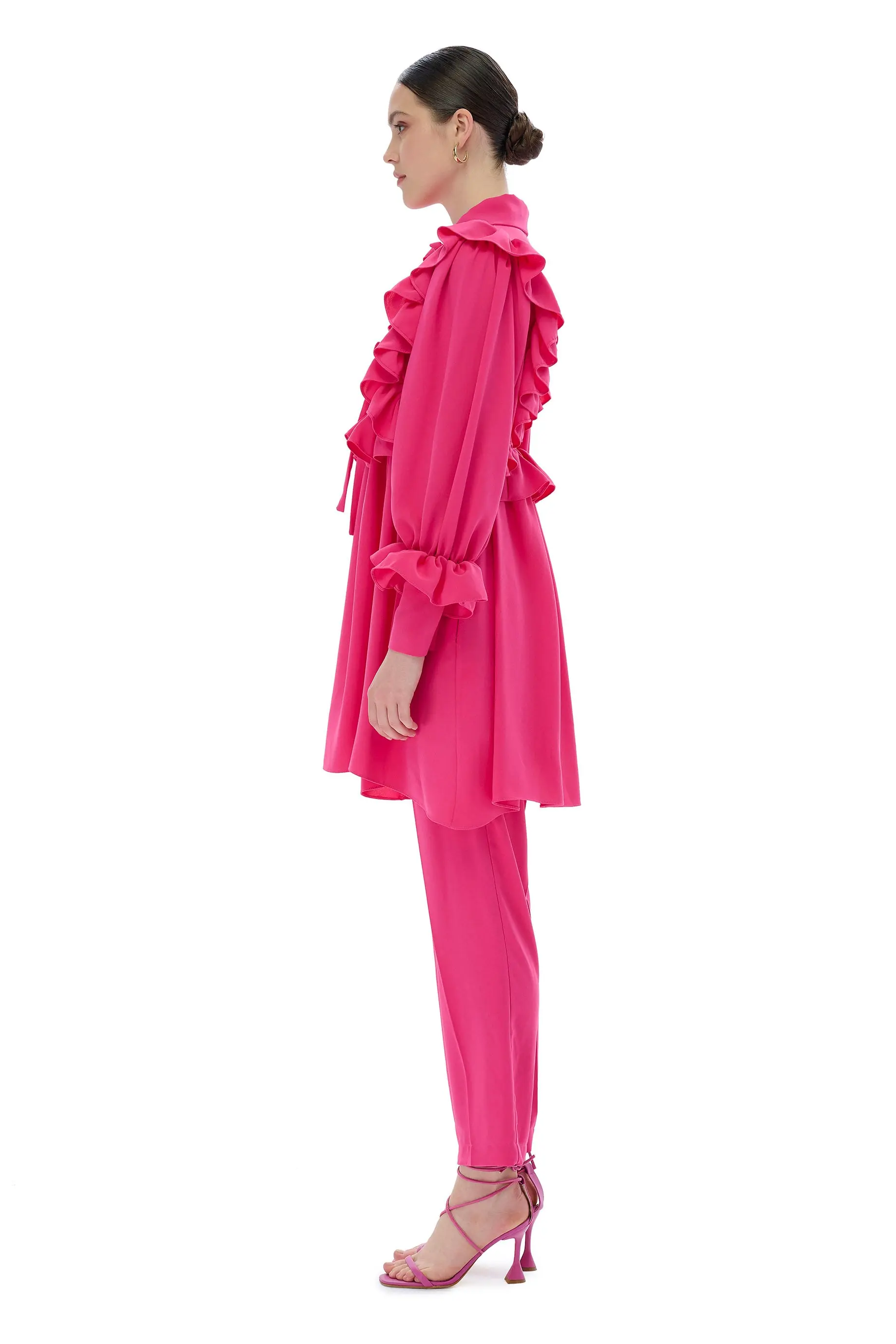 Mila Ruffled Blouse & Relaxed Trousers Set – Fuchsia, photo 2