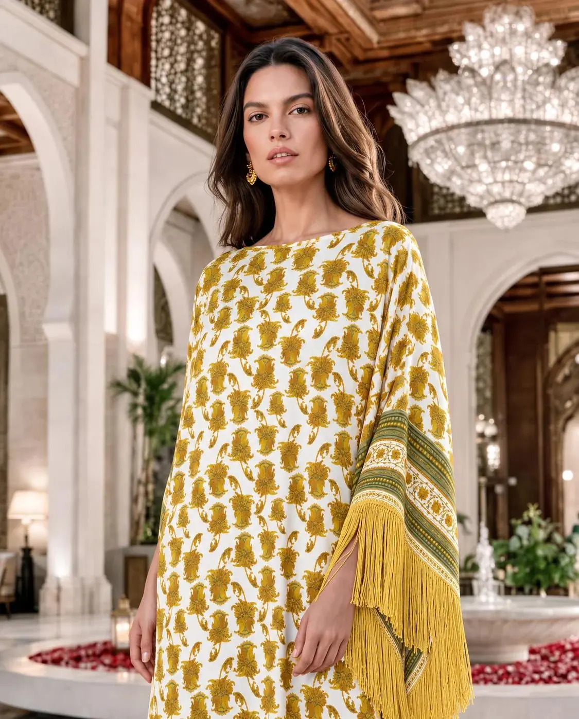 Clarissa Fringed Kaftan – Ivory & Gold, photo 3