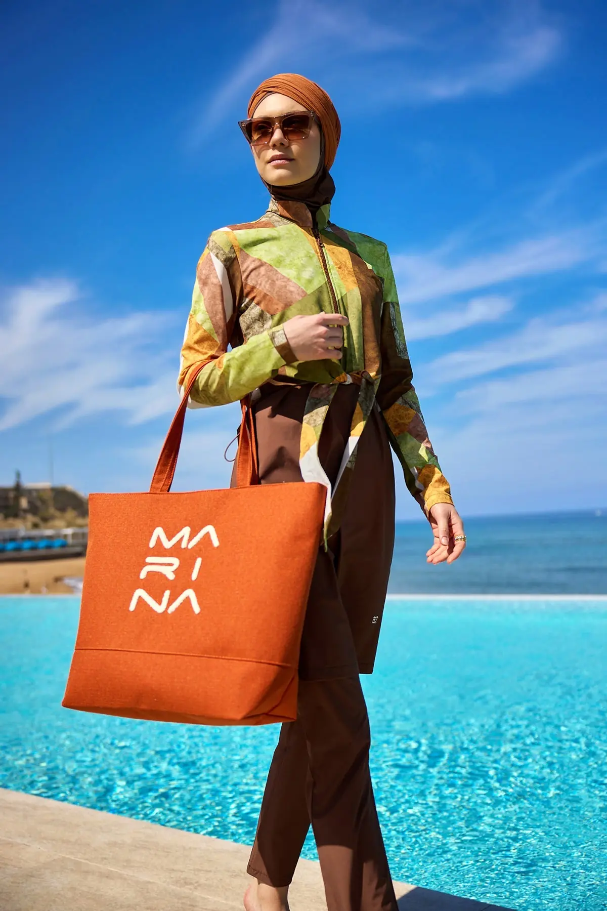 Brown Full Coverage Modest Swimwear Burkini Set M2530-1, photo 3