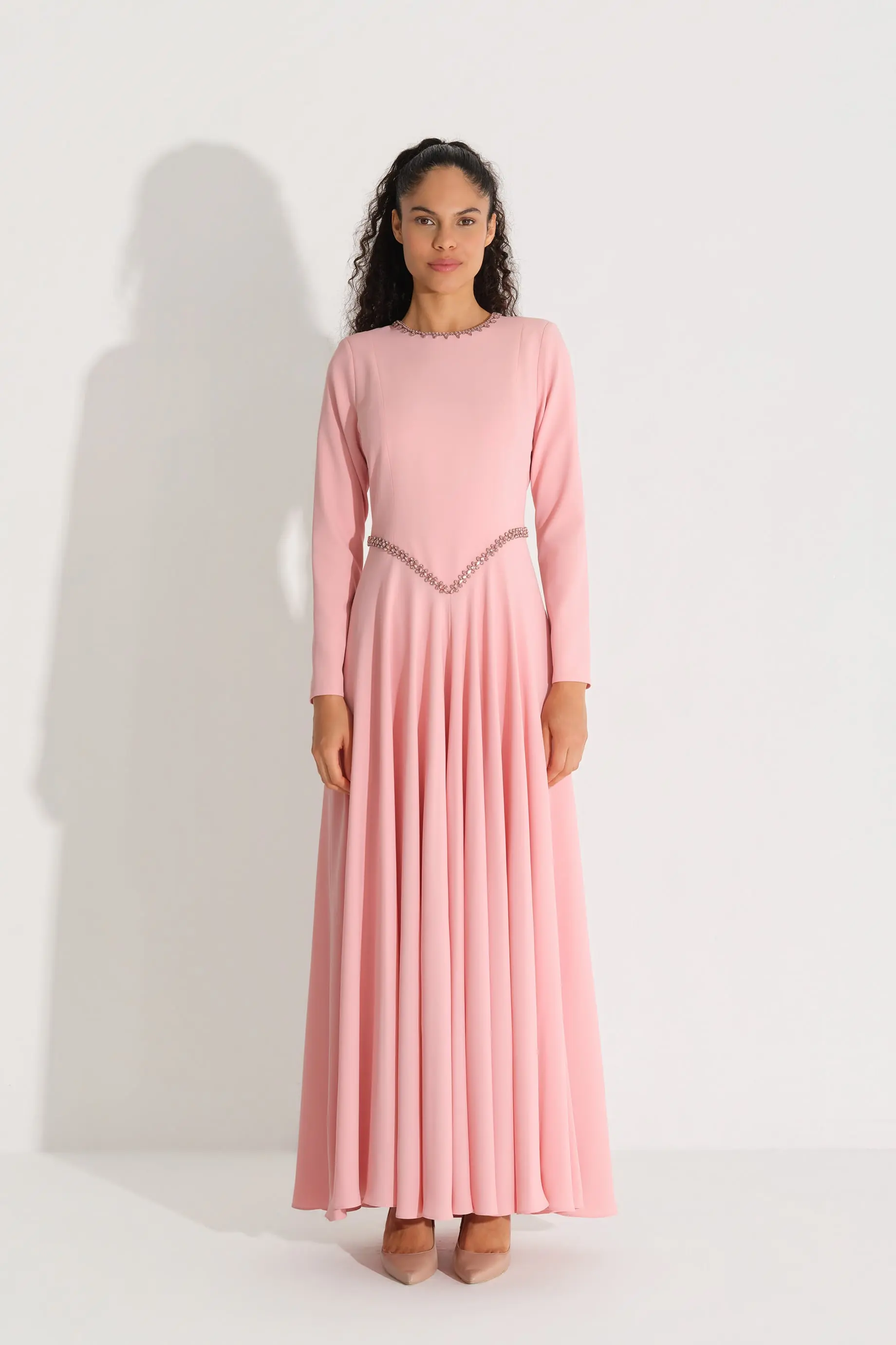Crystal Waist Detail Dress – Powder Pink