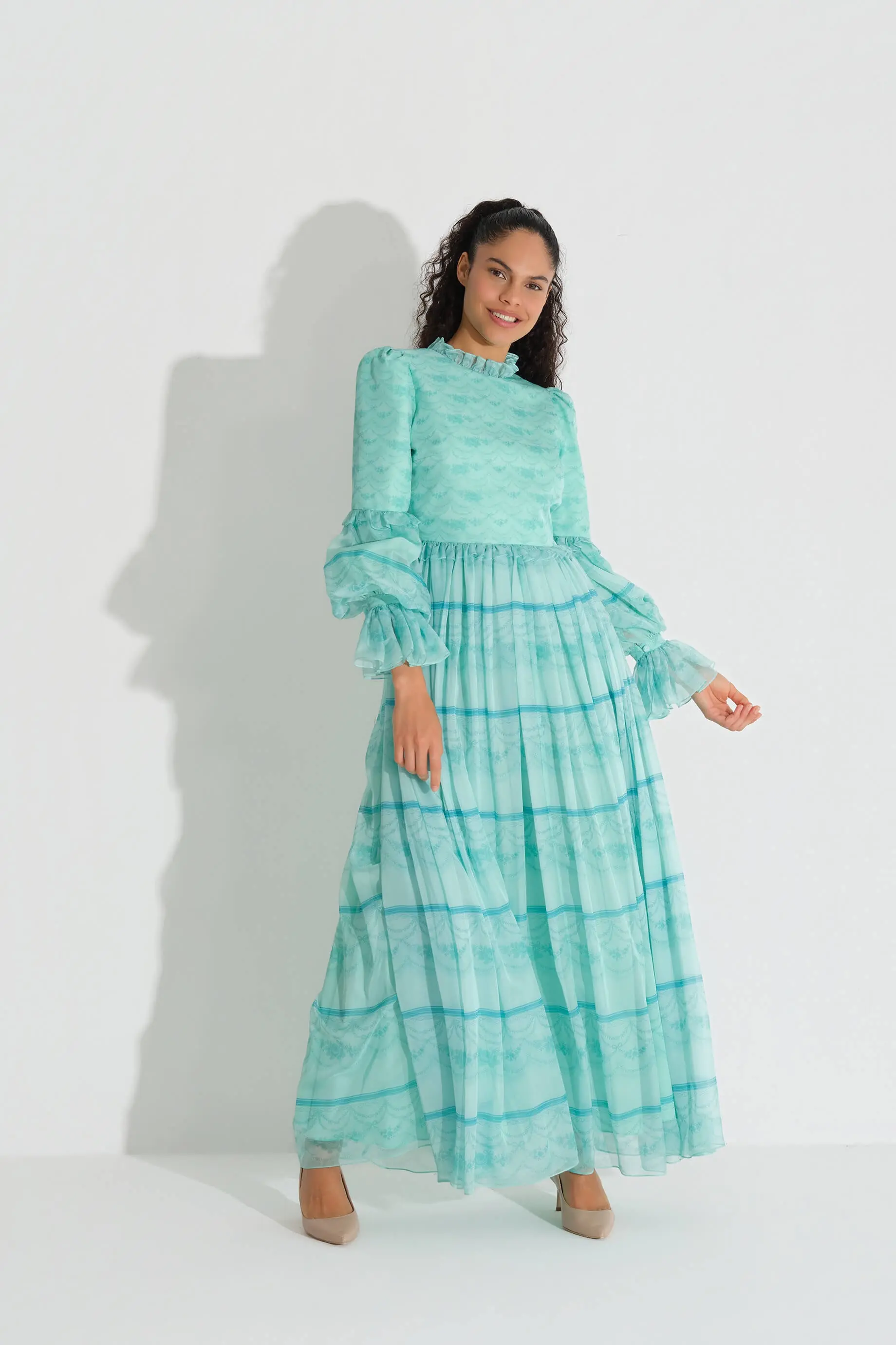 Panel Print Silk Chiffon Dress – Mint, photo 5
