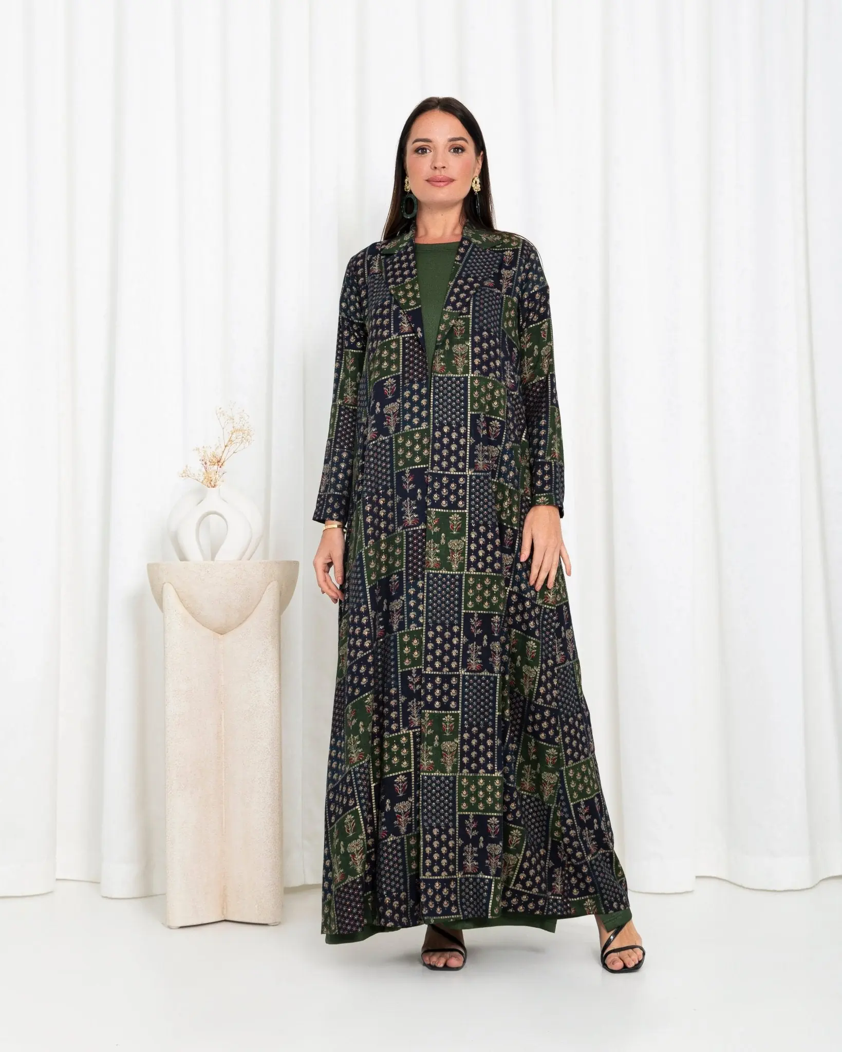 Green  Floral Check Jacket Abaya