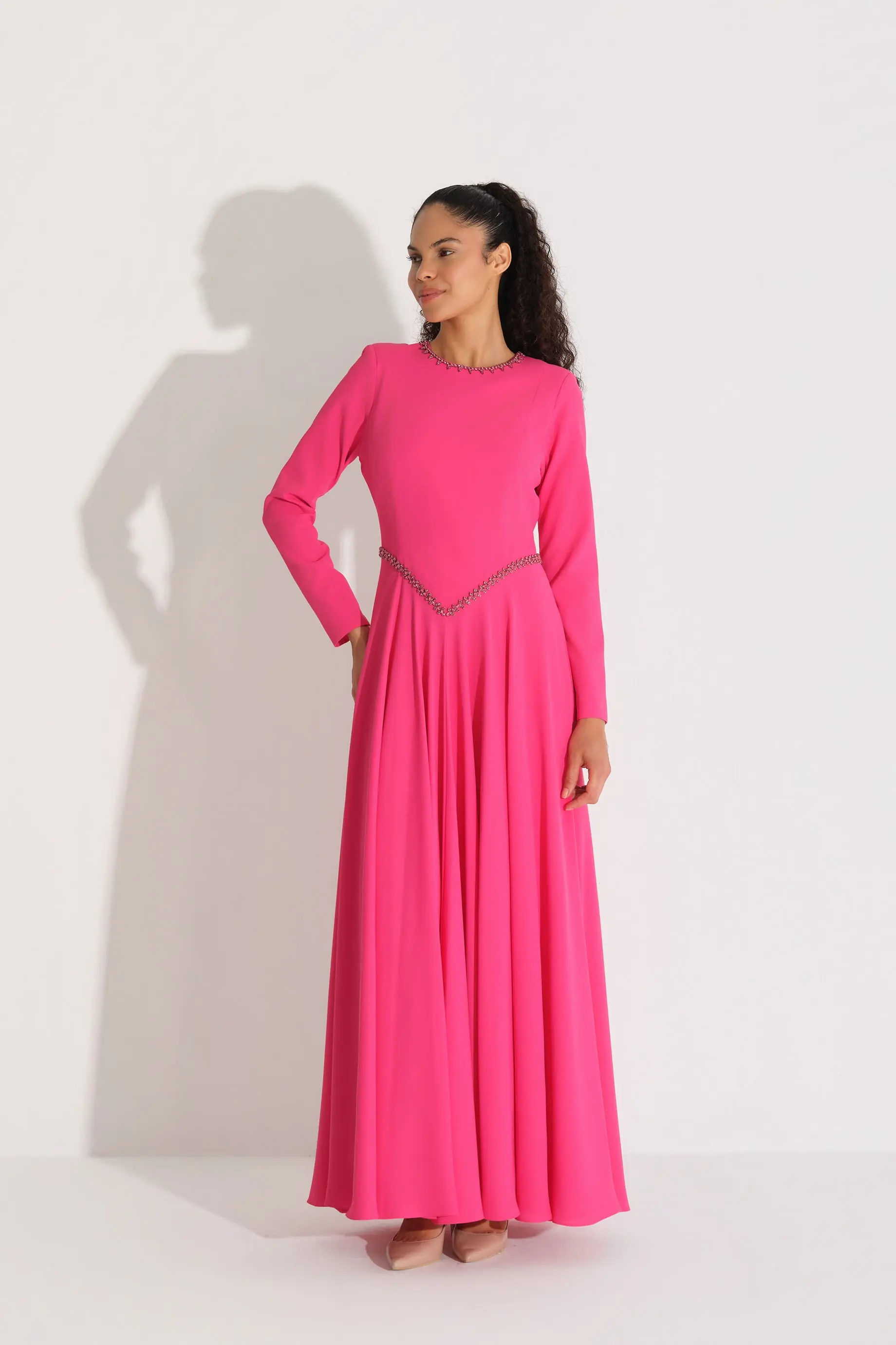 Crystal Waist Detail Dress – Fuchsia, photo 3