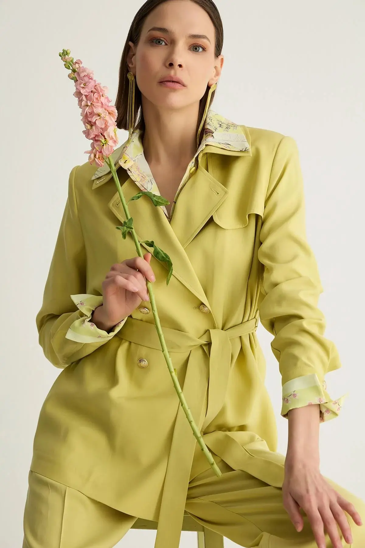 Ilkbahar Belted Cupro Jacket – Mimosa, photo 3