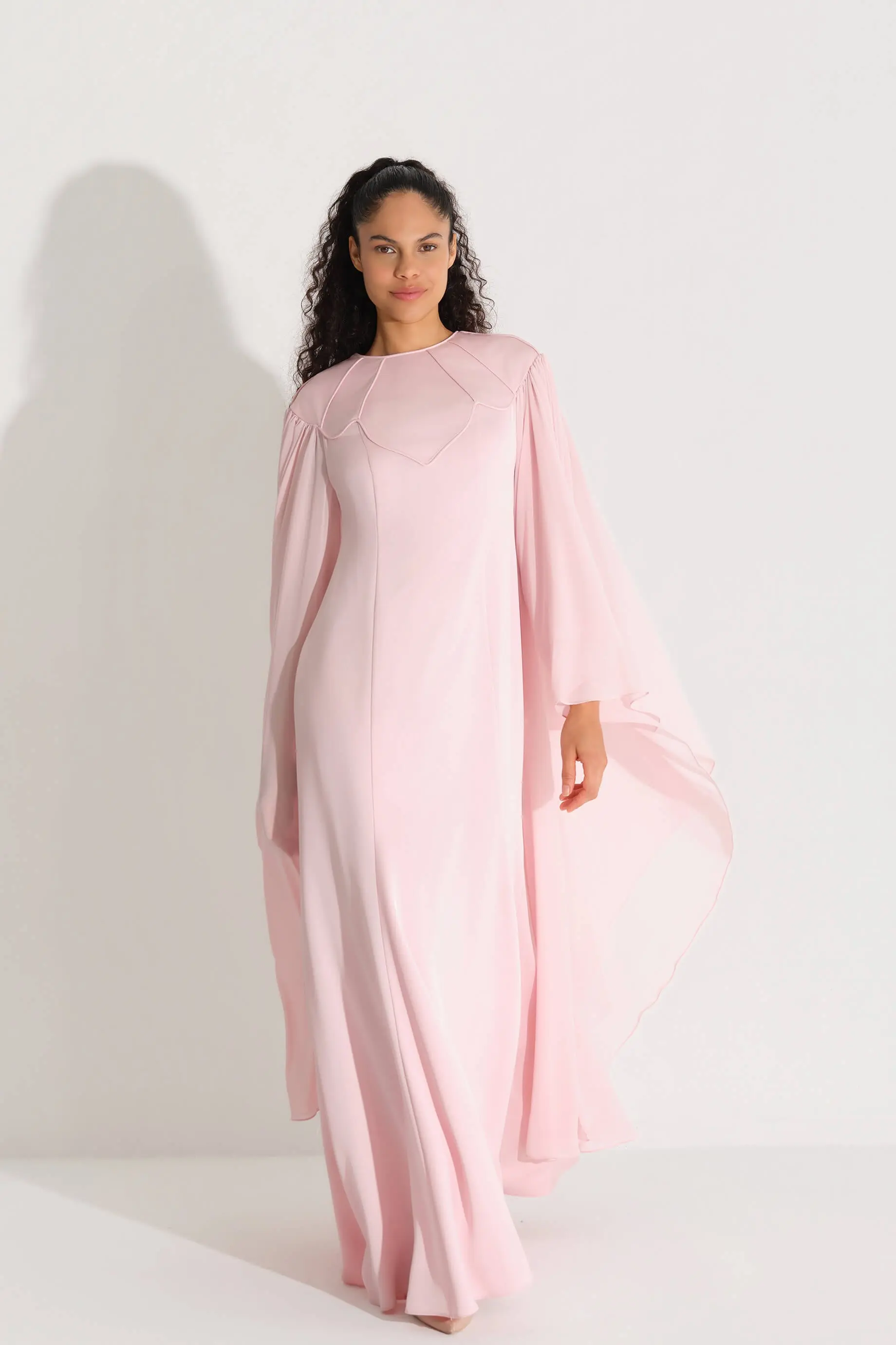 Piped Detail Chiffon Dress – Pink, photo 4